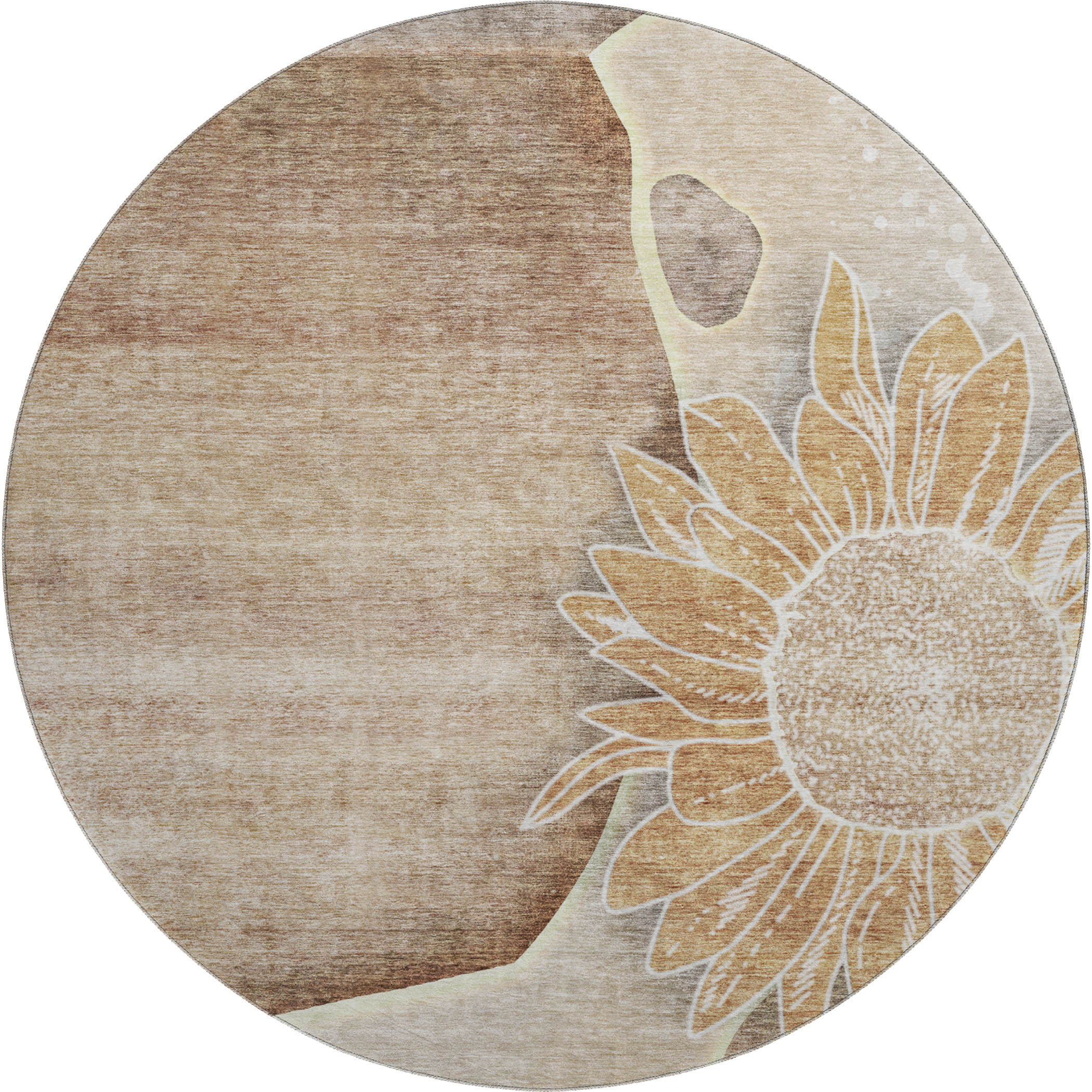 Oaxaca Machine Washable Transitional Brown Rug 8' x 8' #shape_Round