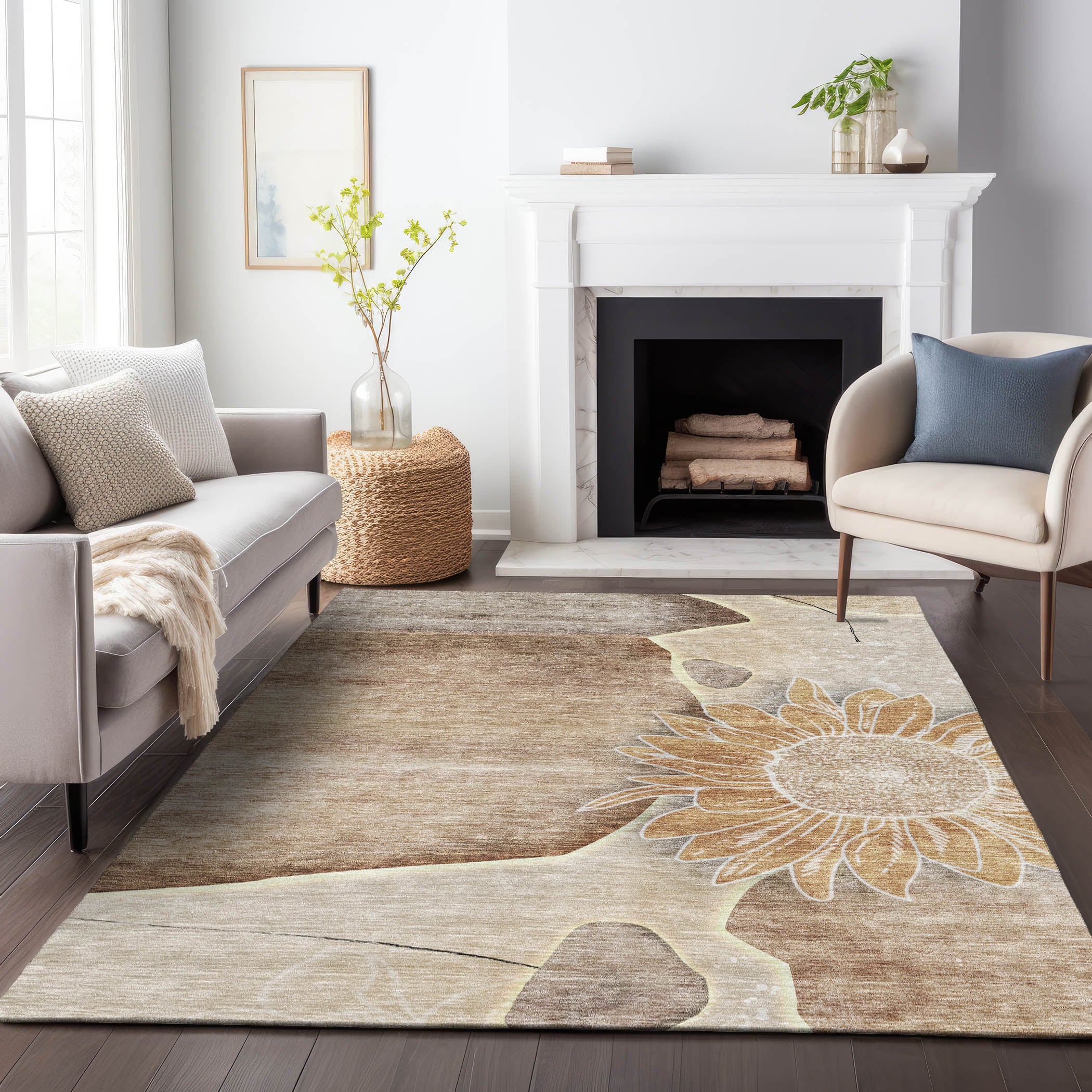 Oaxaca Machine Washable Transitional Brown Rug 2'6" x 3'10" #shape_Rectangle