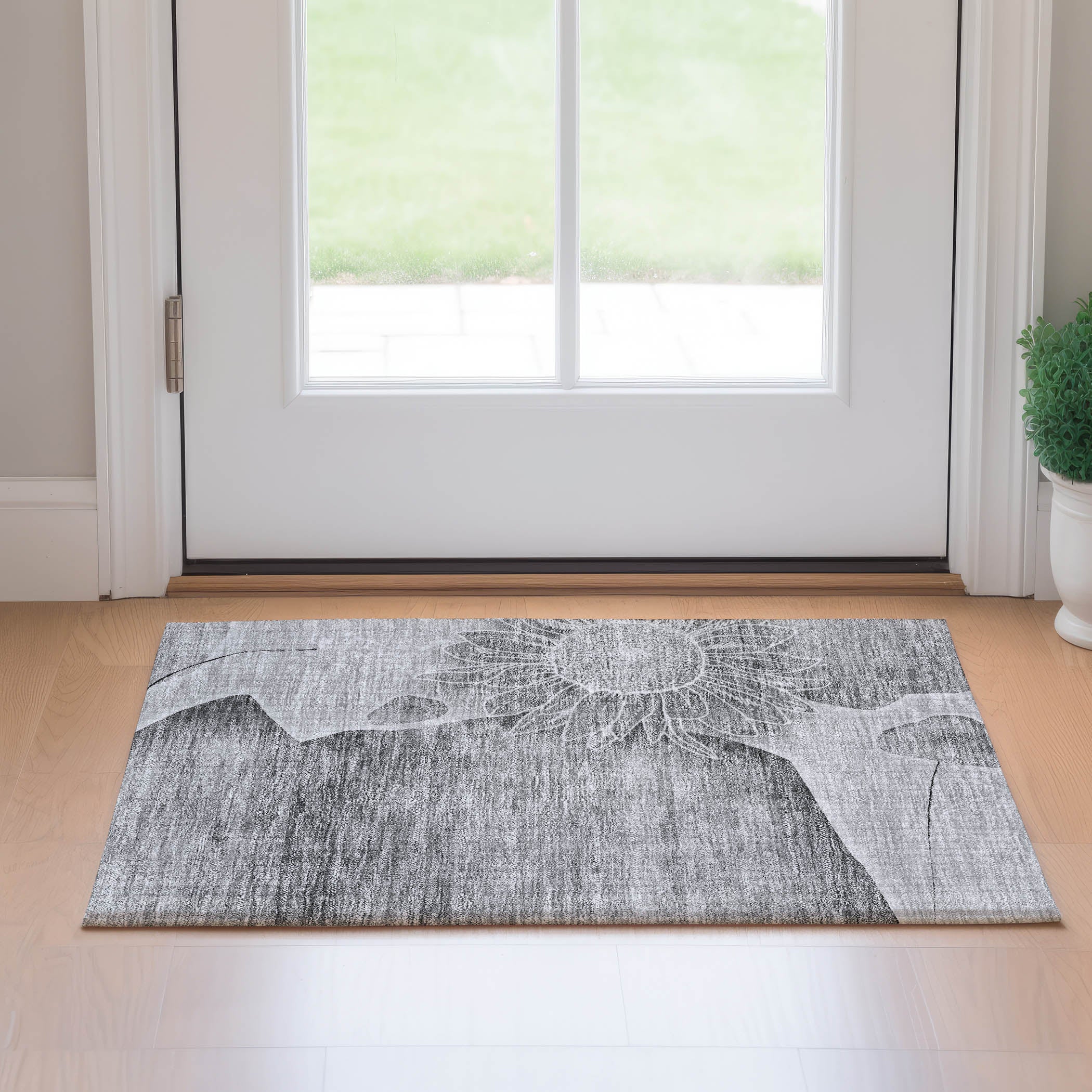 Oaxaca Machine Washable Transitional Gray Rug 1'8" x 2'6" #shape_Rectangle
