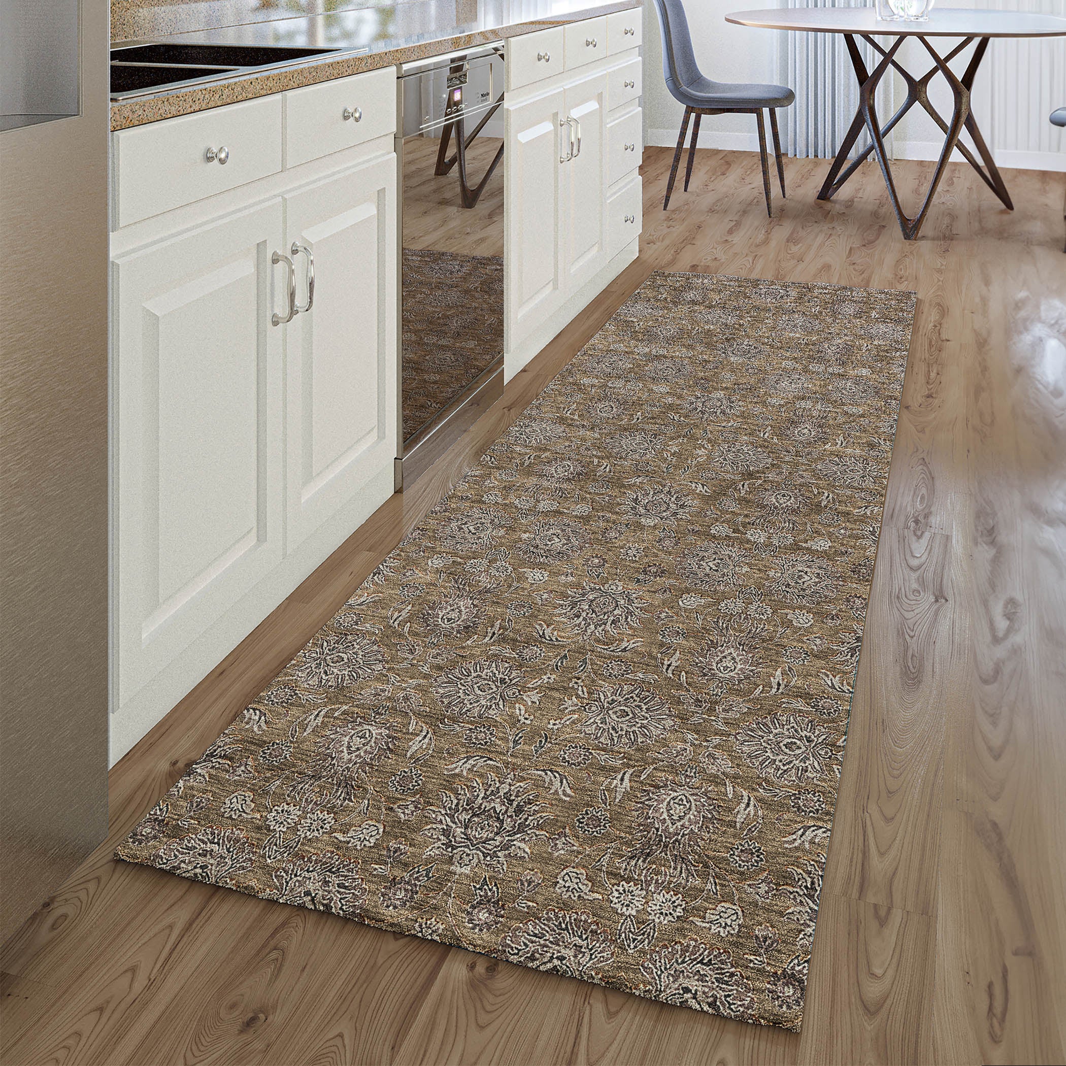 Rome Machine Washable Transitional Chocolate Brown Rug 2'3" x 7'6" #shape_Runner