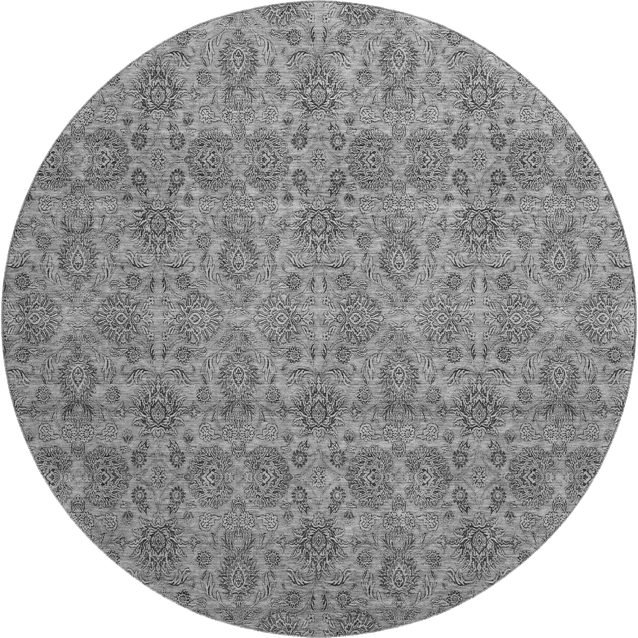Rome Machine Washable Transitional Gray Rug 8' x 8' #shape_Round