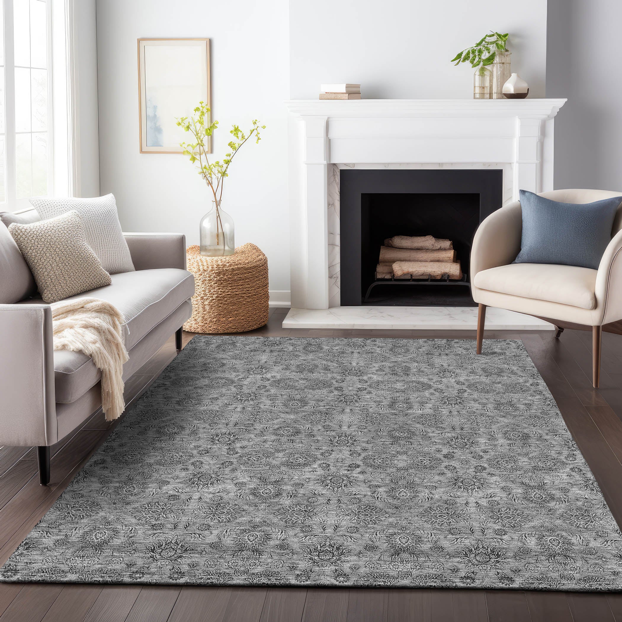 Rome Machine Washable Transitional Gray Rug 2'6" x 3'10" #shape_Rectangle