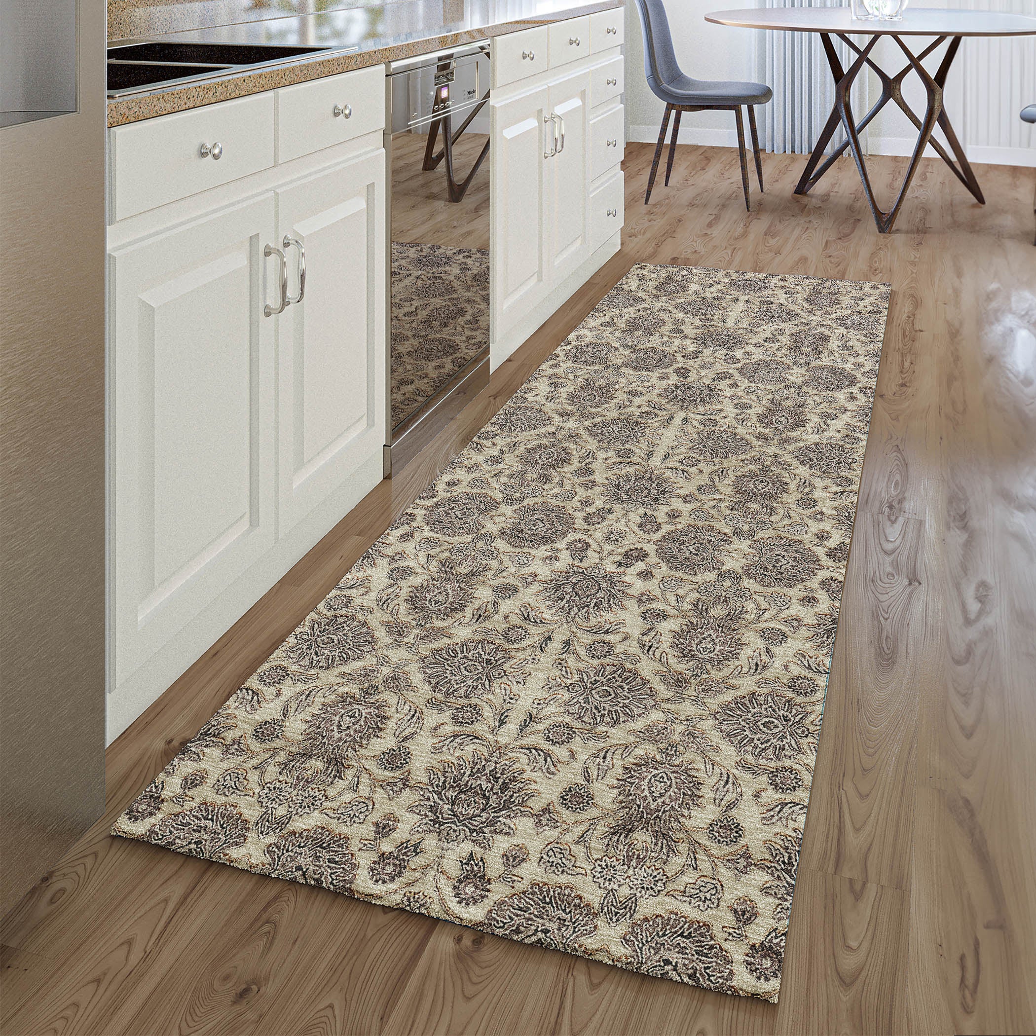 Rome Machine Washable Transitional Ivory Rug 2'3" x 7'6" #shape_Runner