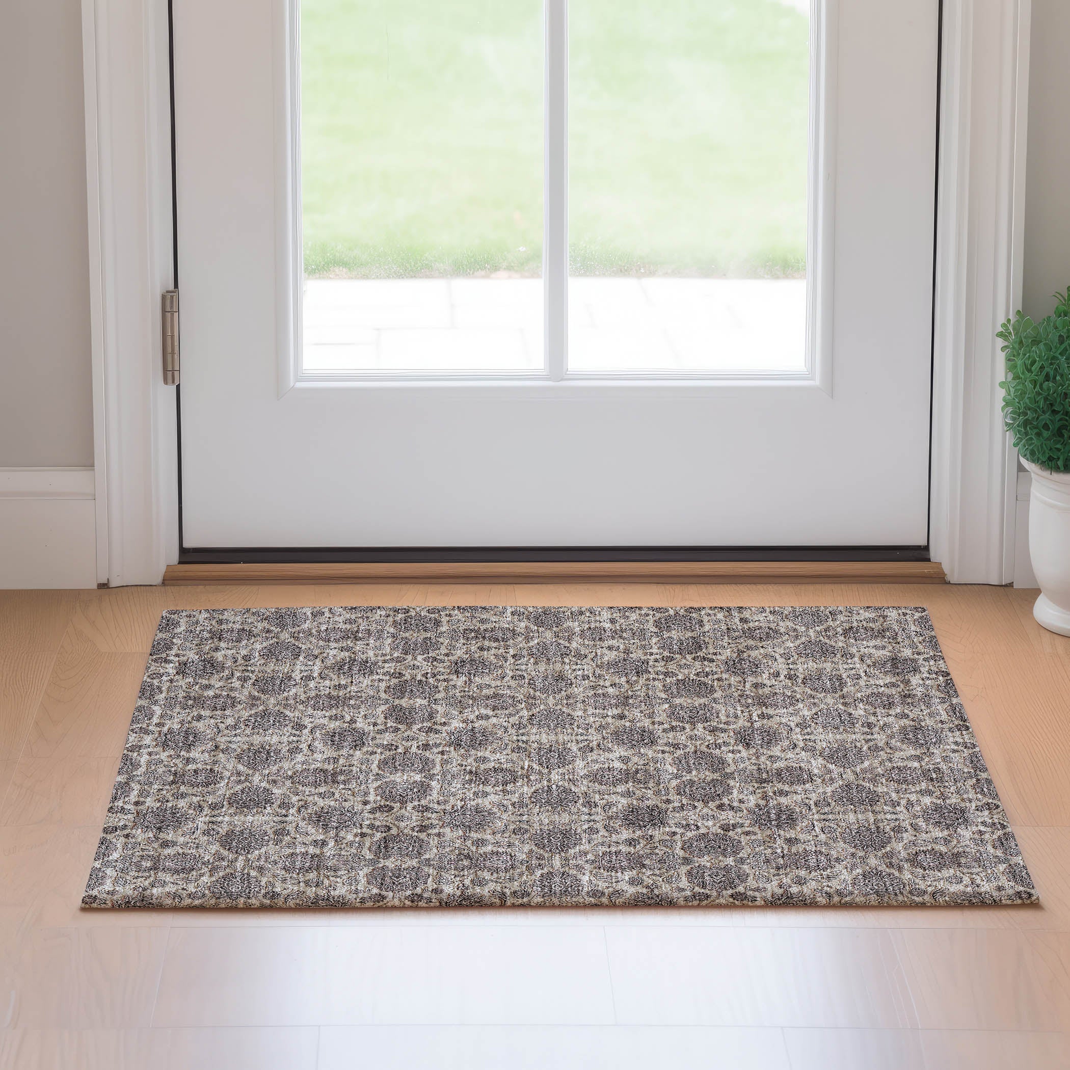 Rome Machine Washable Transitional Ivory Rug 1'8" x 2'6" #shape_Rectangle