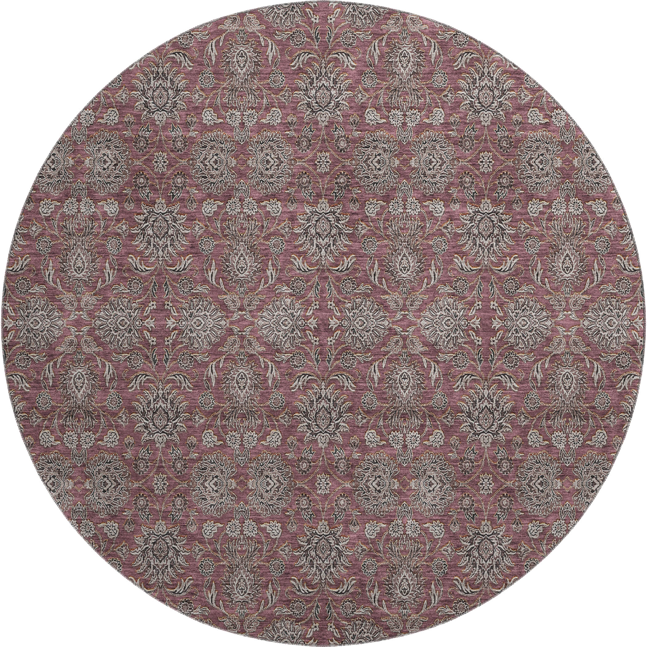 Rome Machine Washable Transitional Merlot Red Rug 8' x 8' #shape_Round