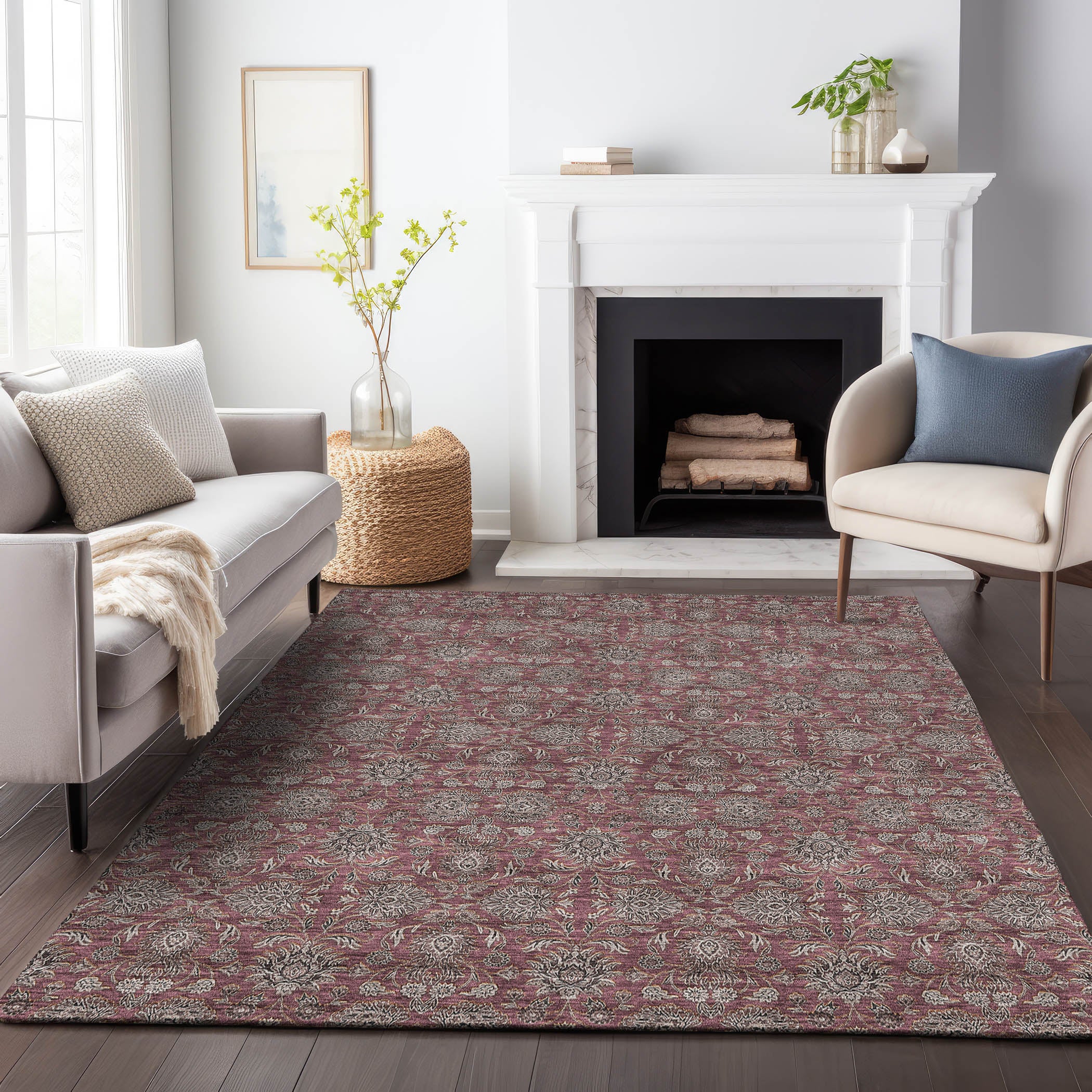 Rome Machine Washable Transitional Merlot Red Rug 2'6" x 3'10" #shape_Rectangle