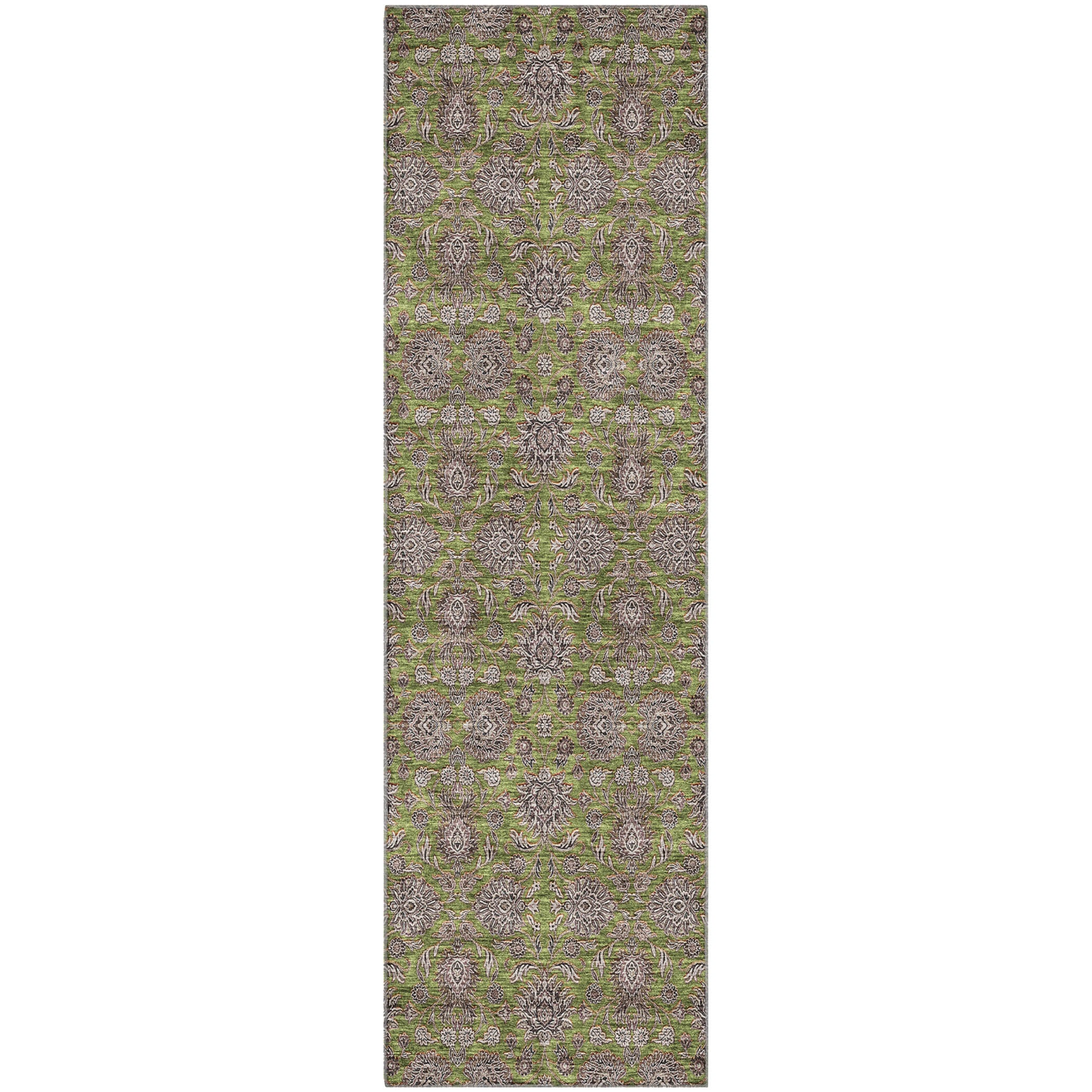 Rome Machine Washable Transitional Olive Green Rug 2'3" x 7'6" #shape_Runner