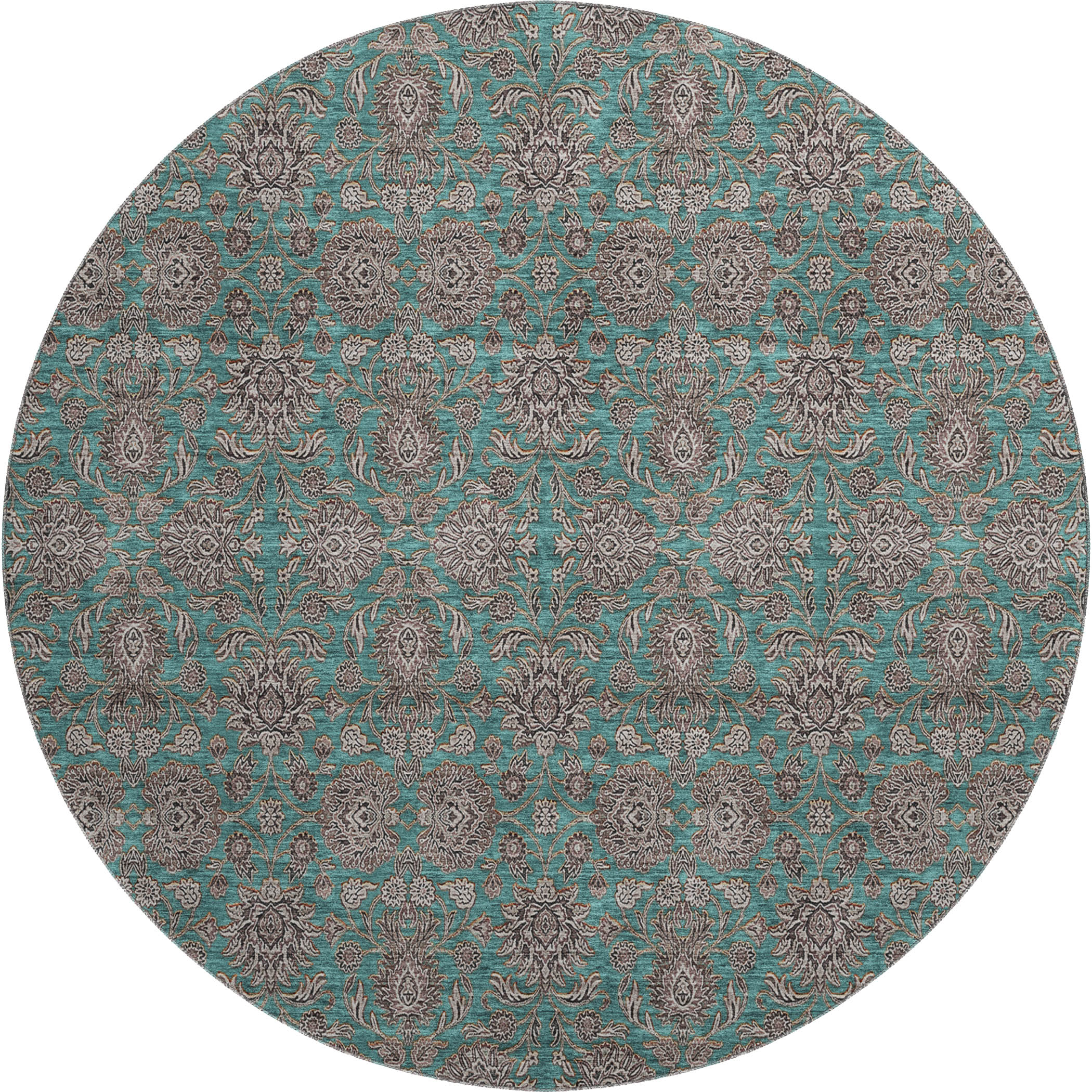 Rome Machine Washable Transitional Teal Rug 8' x 8' #shape_Round