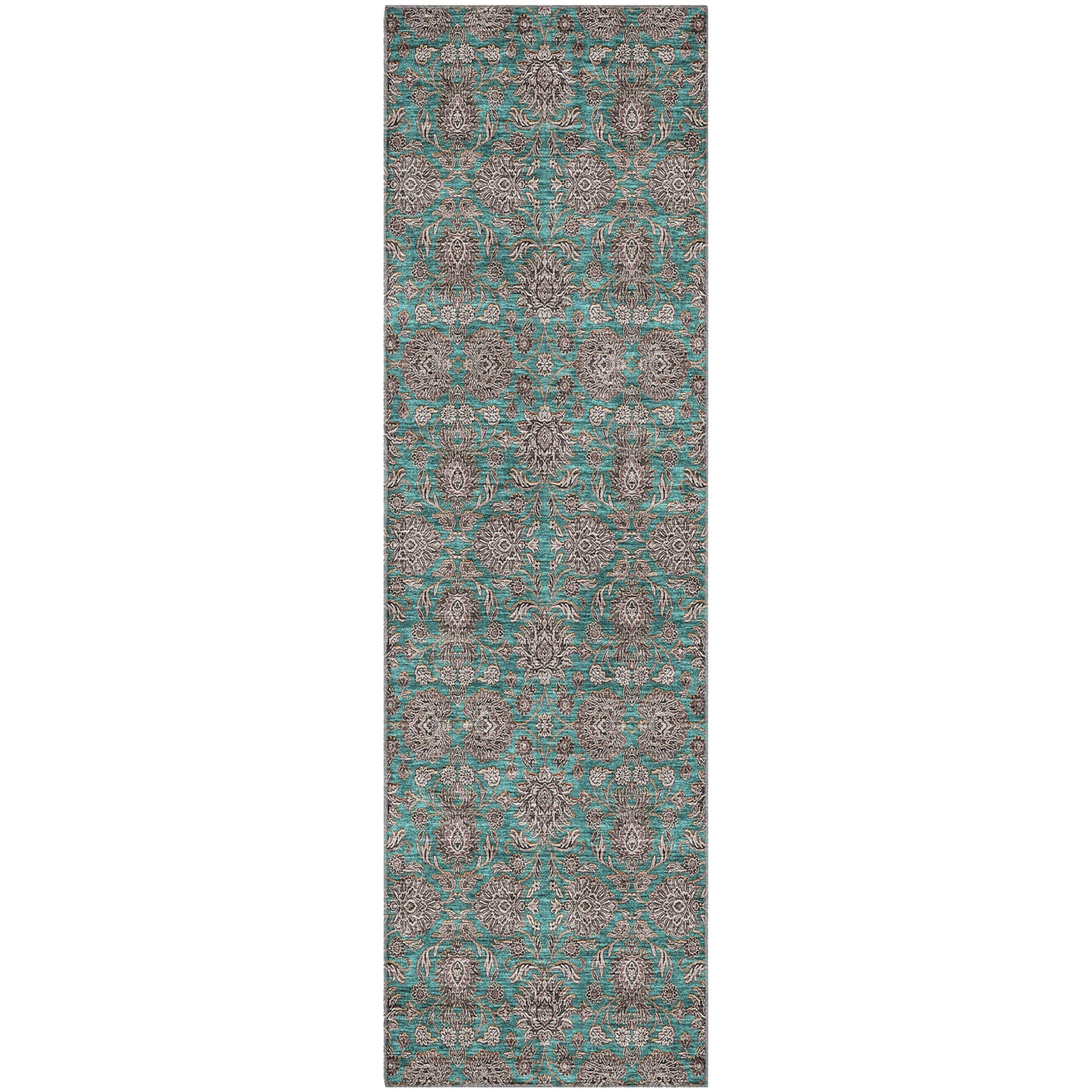Rome Machine Washable Transitional Teal Rug 2'3" x 7'6" #shape_Runner