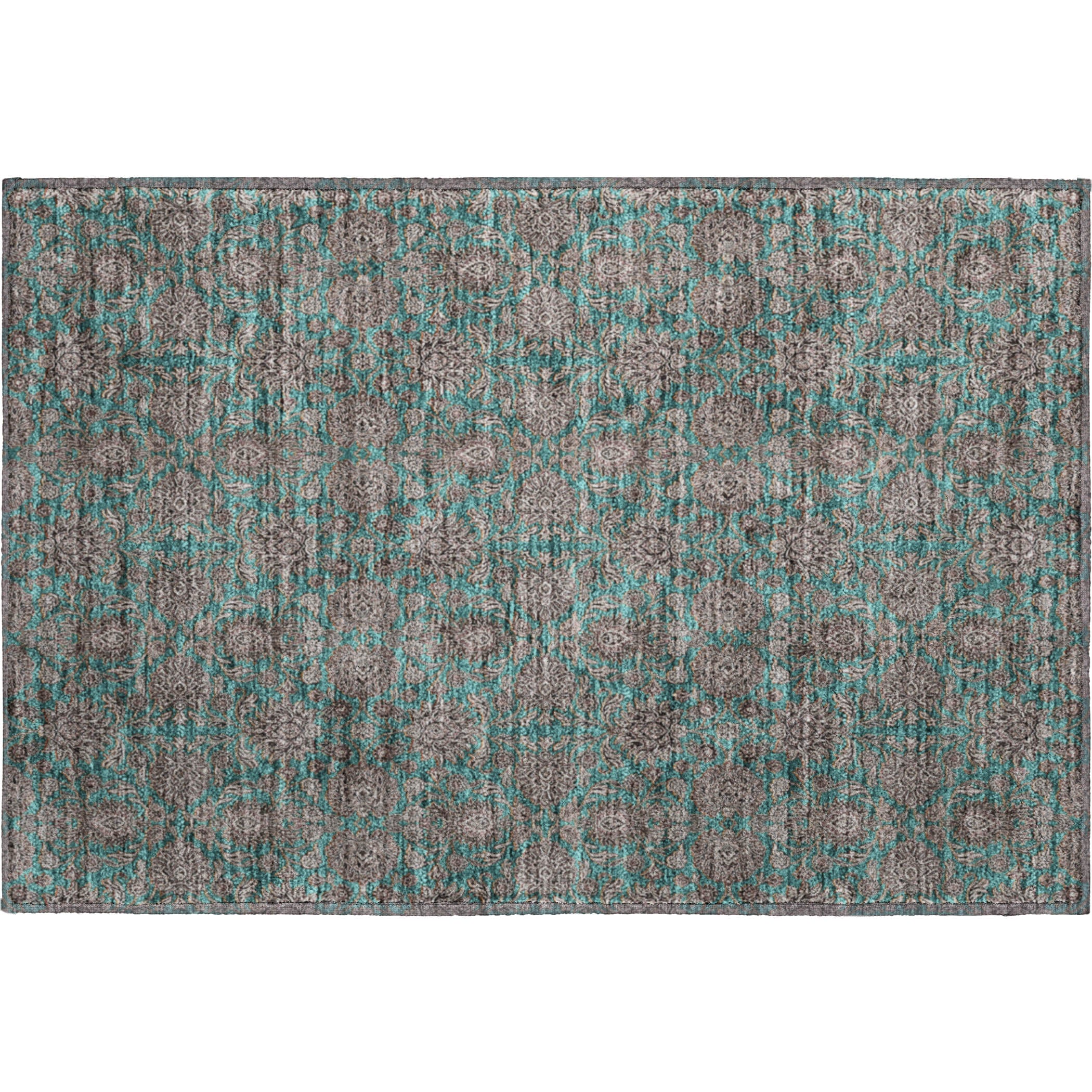 Rome Machine Washable Transitional Teal Rug 1'8" x 2'6" #shape_Rectangle