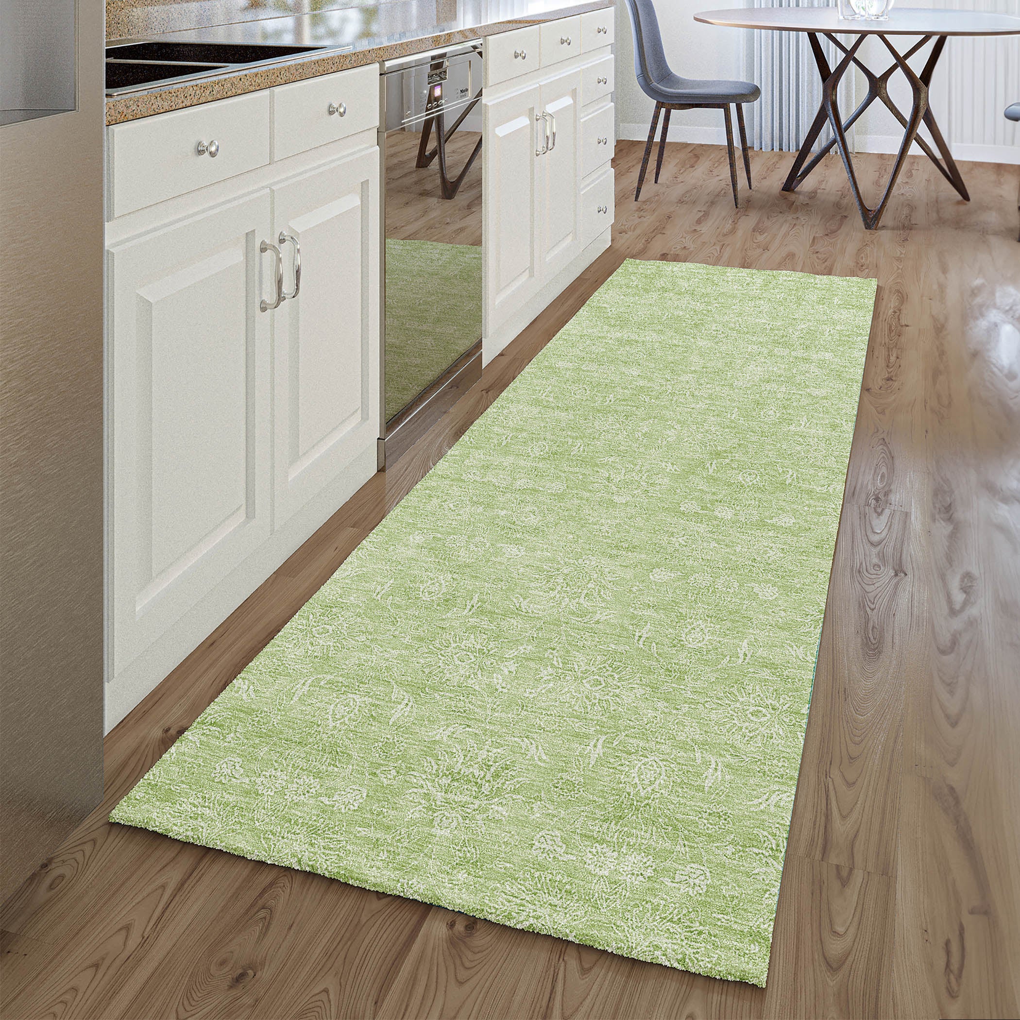 Marrakech Machine Washable Transitional Aloe Green Rug 2'3" x 7'6" #shape_Runner