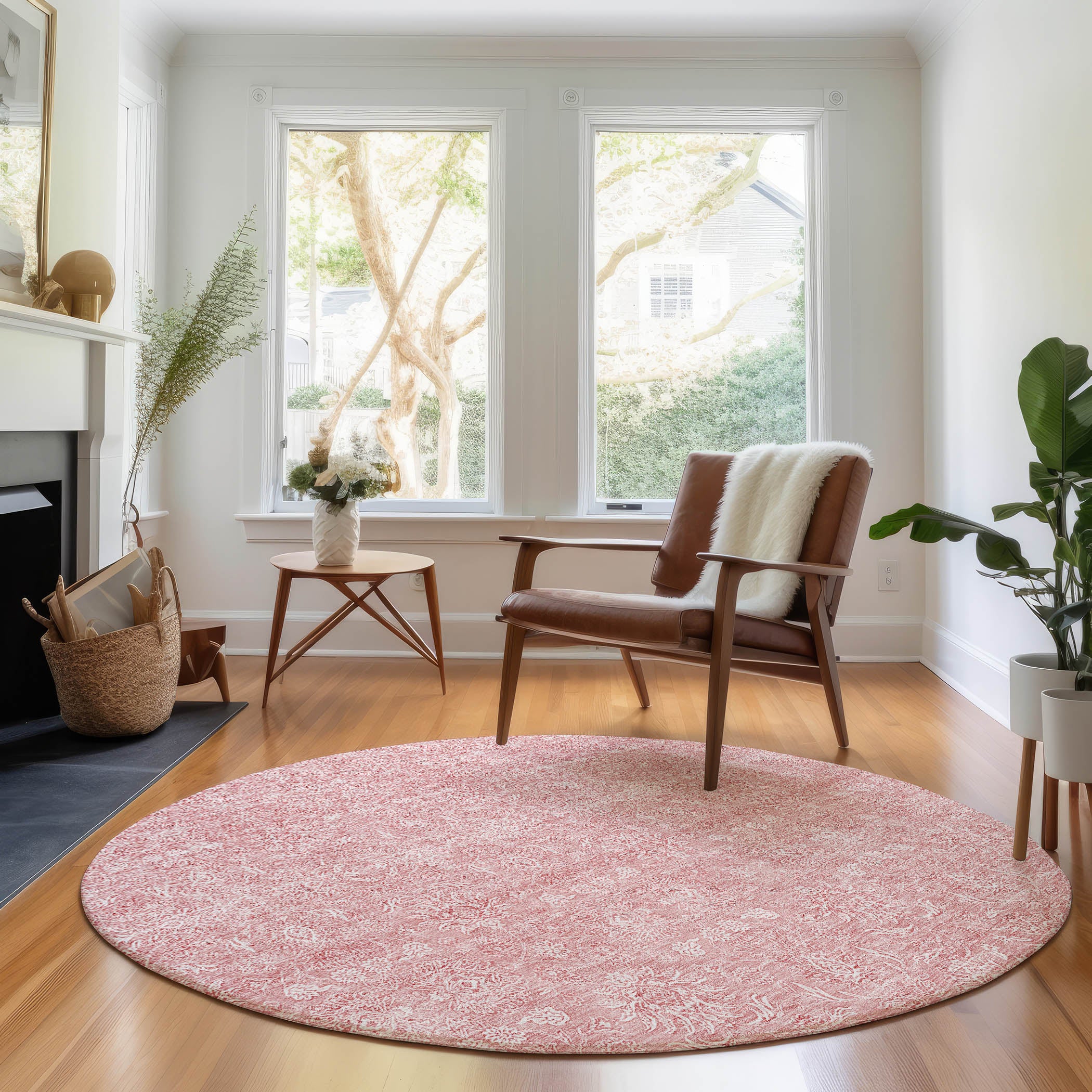 Marrakech Machine Washable Transitional Blush Pink Rug 8' x 8' #shape_Round