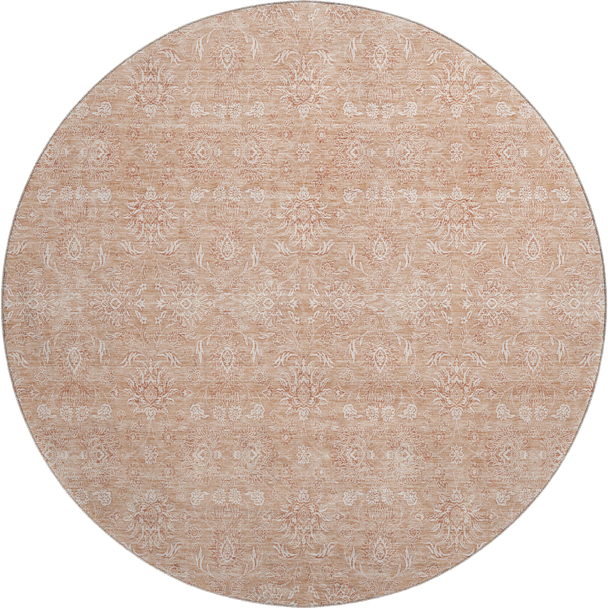 Marrakech Machine Washable Transitional Coral Orange Rug 8' x 8' #shape_Round