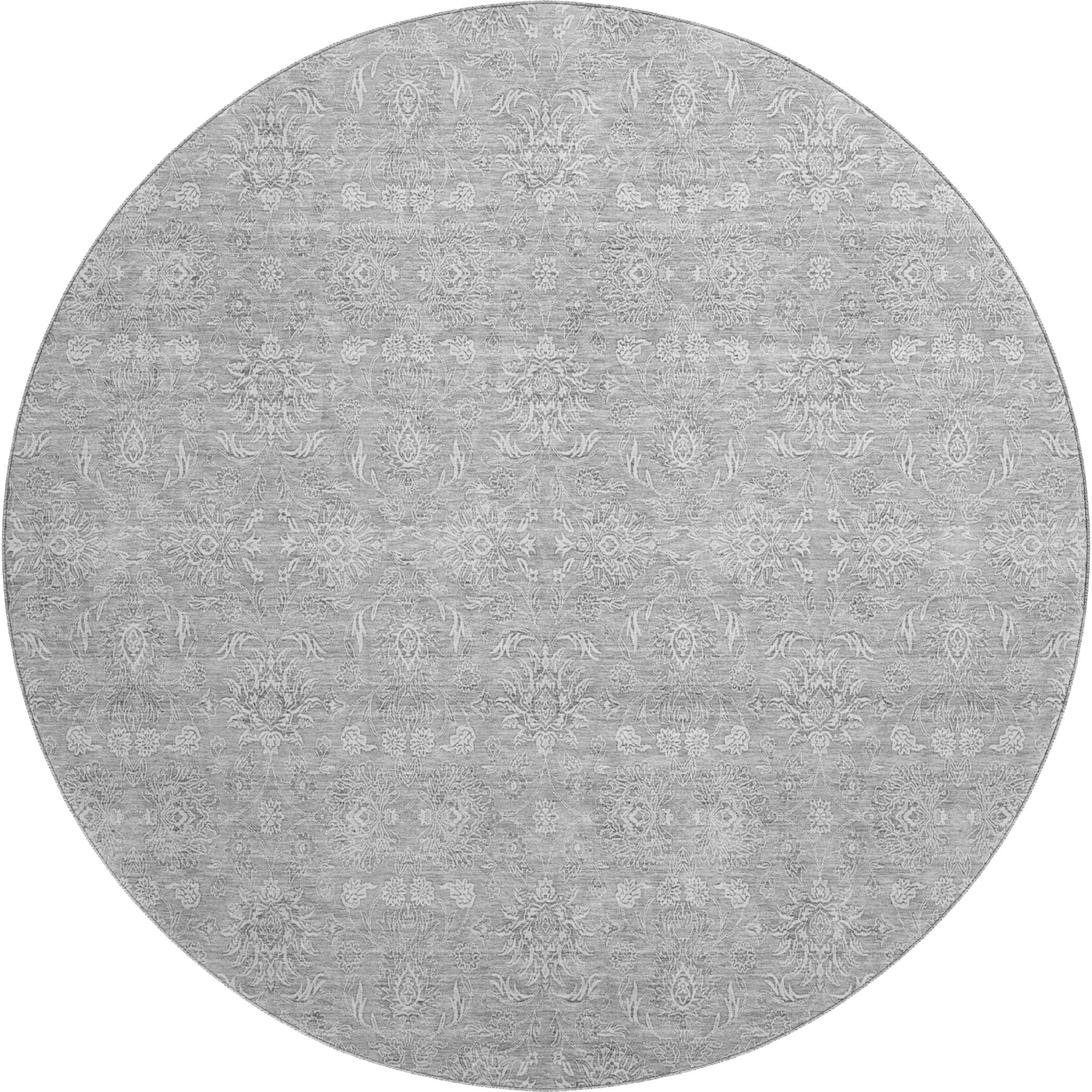 Marrakech Machine Washable Transitional Gray Rug 8' x 8' #shape_Round