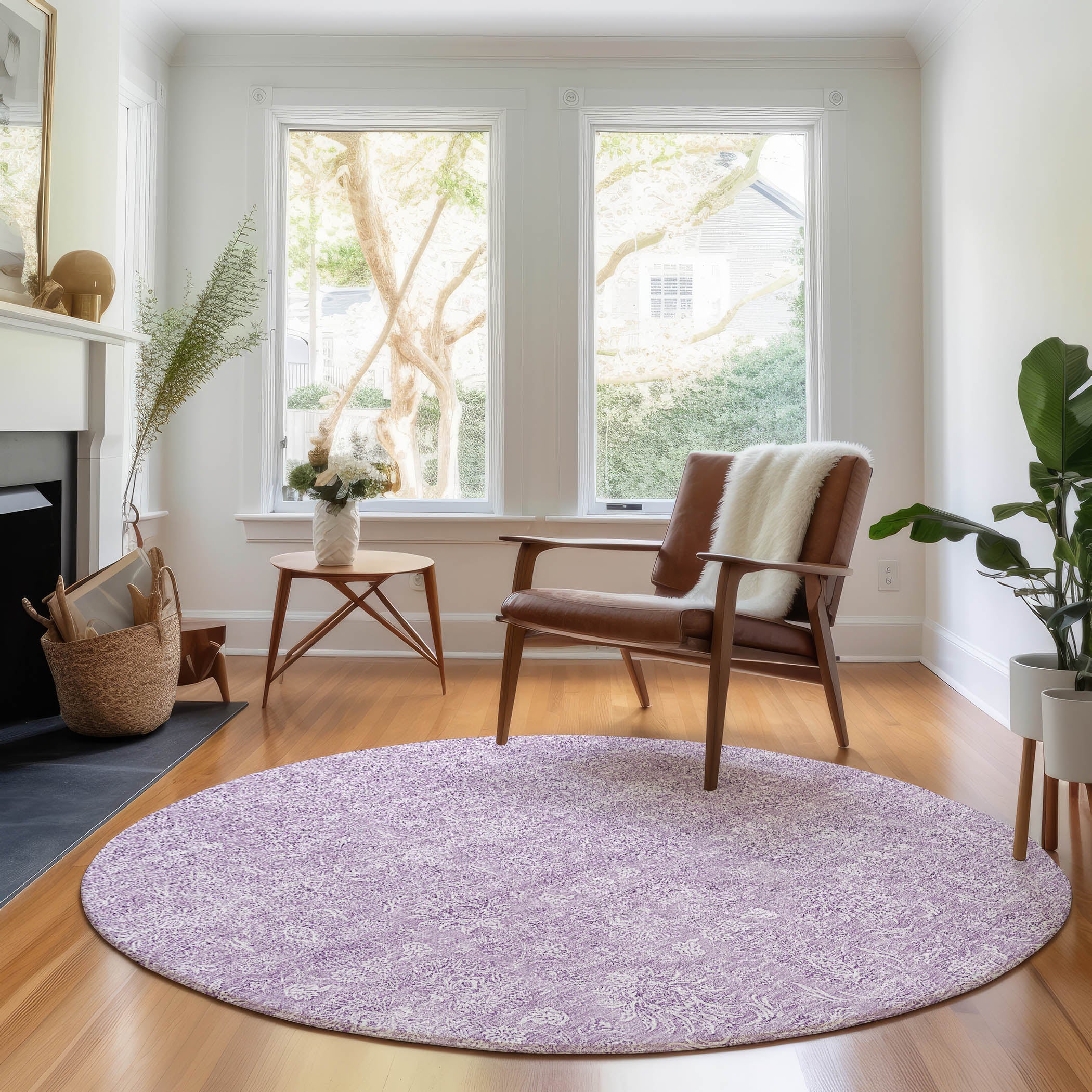 Marrakech Machine Washable Transitional Lavender Purple Rug 8' x 8' #shape_Round