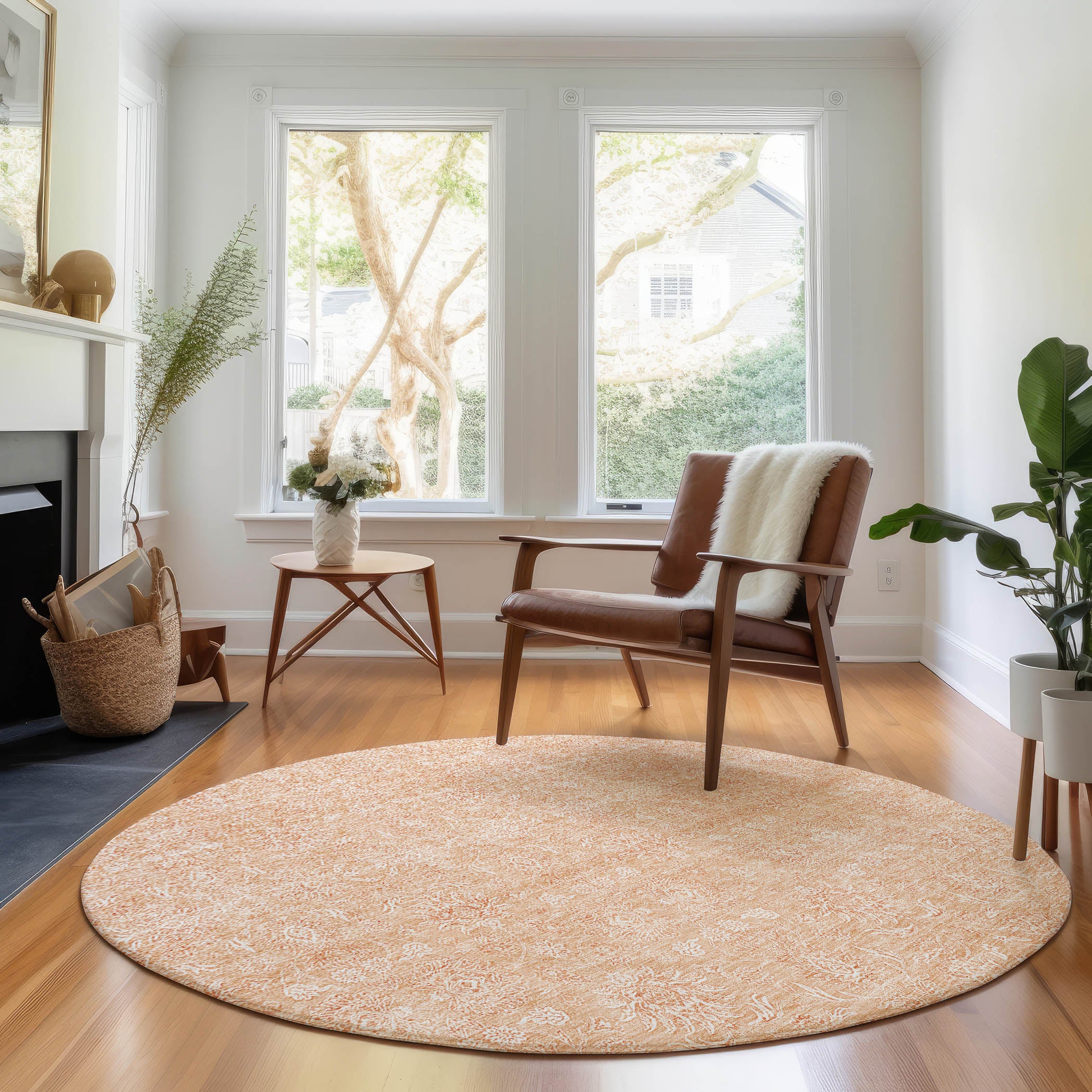 Marrakech Machine Washable Transitional Peach Orange Rug 8' x 8' #shape_Round