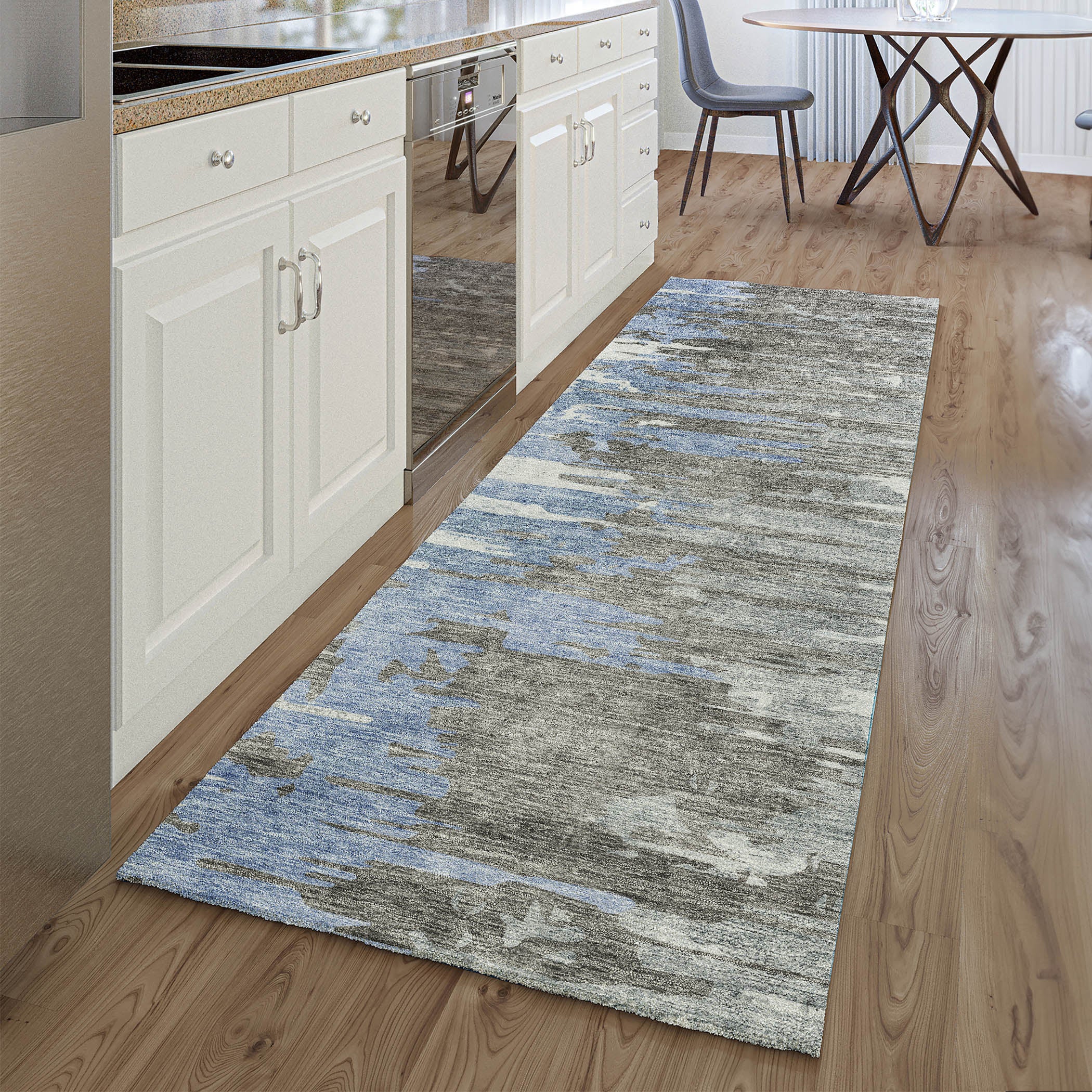 Siena Machine Washable Transitional Blue Rug 2'3" x 7'6" #shape_Runner