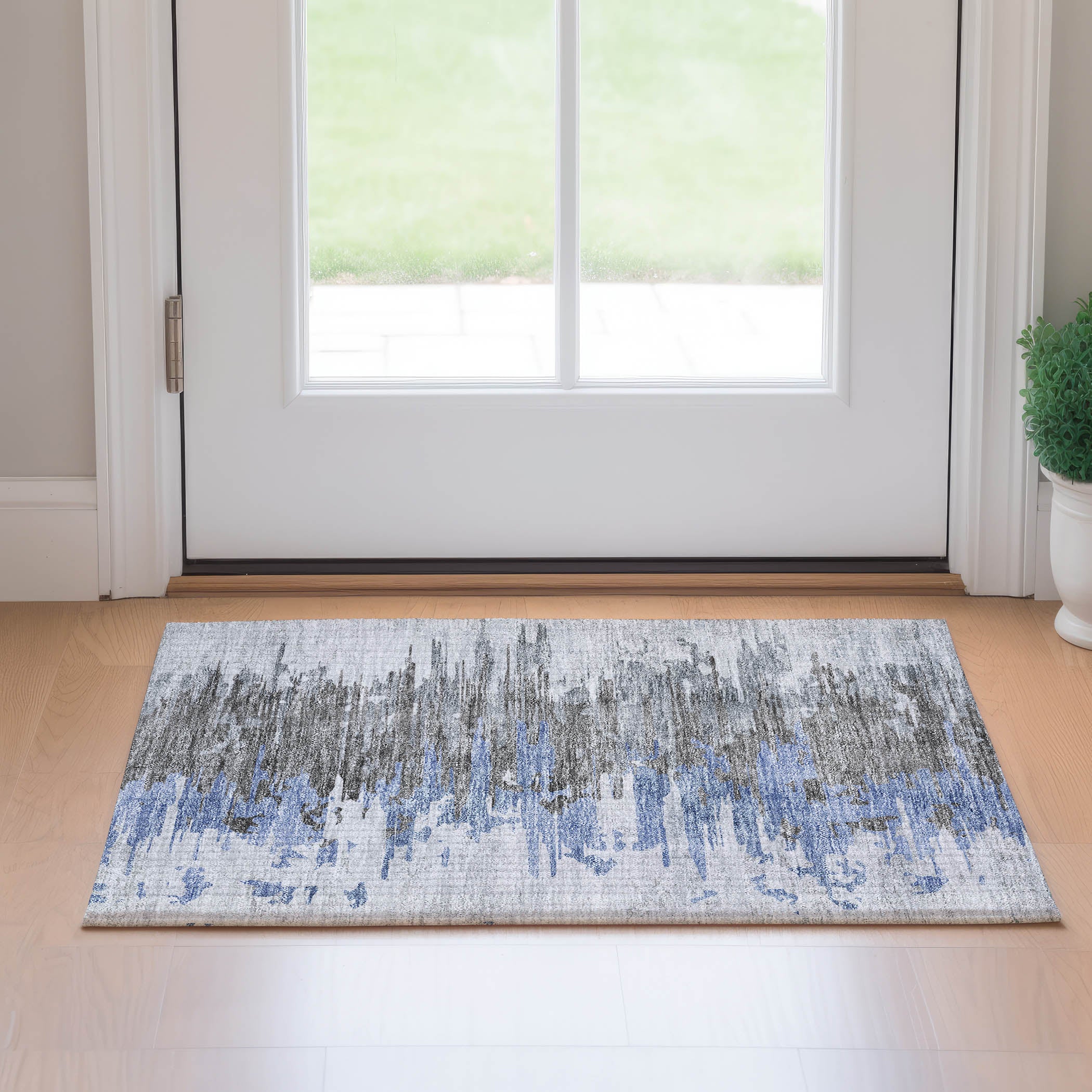 Siena Machine Washable Transitional Blue Rug 1'8" x 2'6" #shape_Rectangle