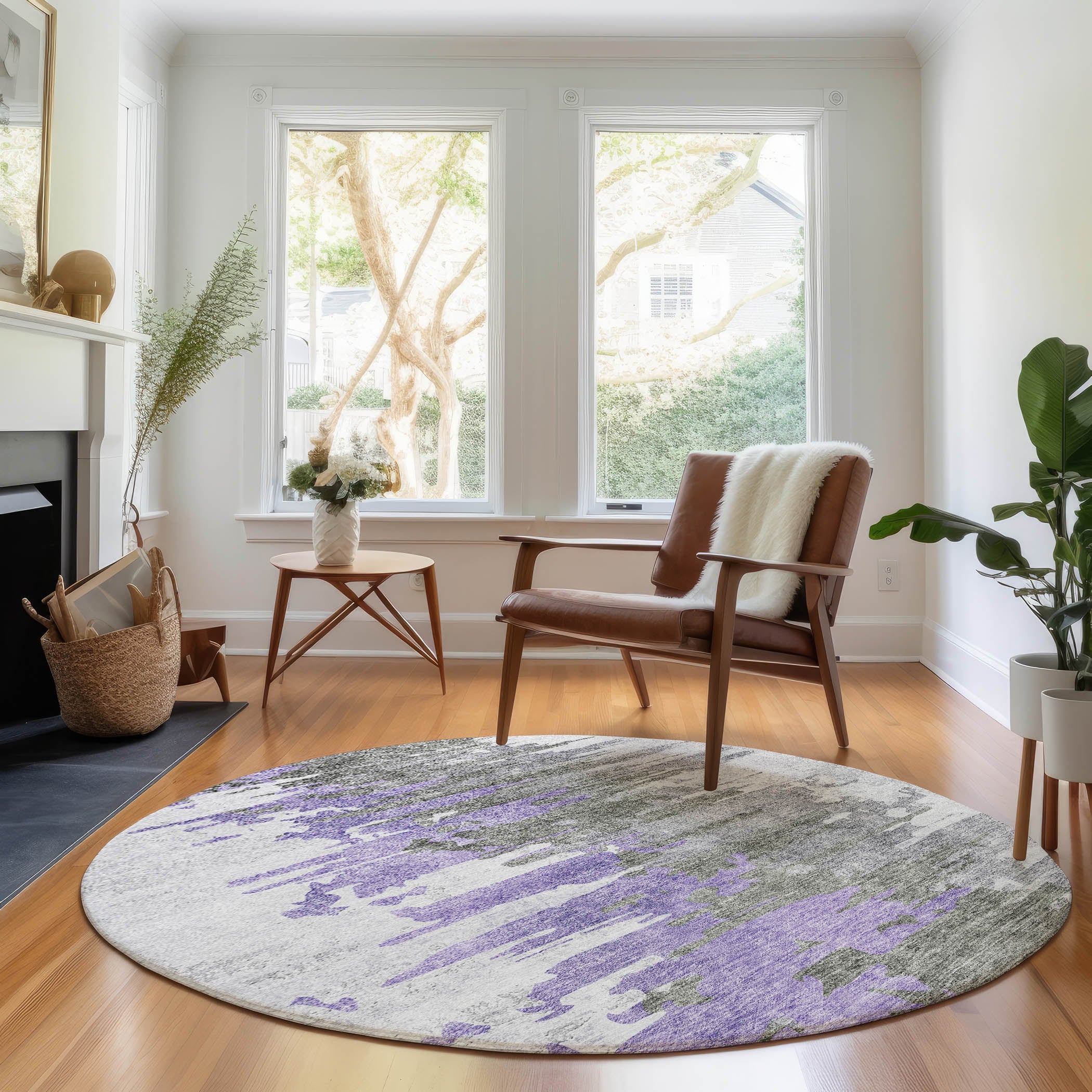 Siena Machine Washable Transitional Purple Rug 8' x 8' #shape_Round