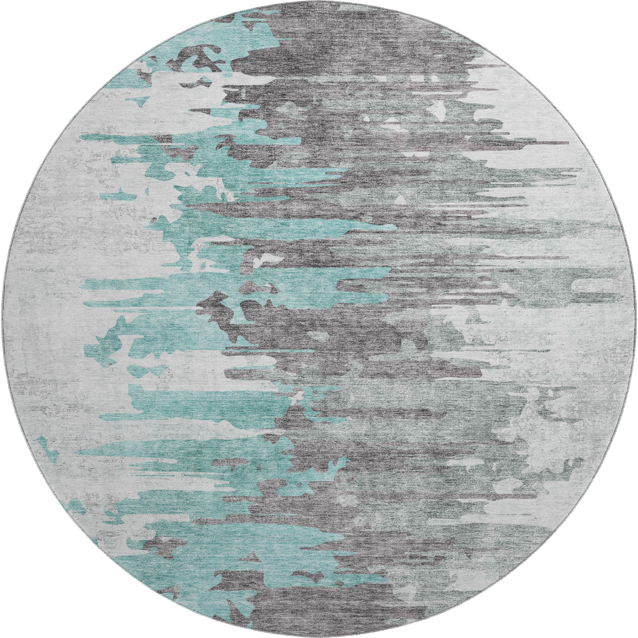 Siena Machine Washable Transitional Teal Rug 8' x 8' #shape_Round