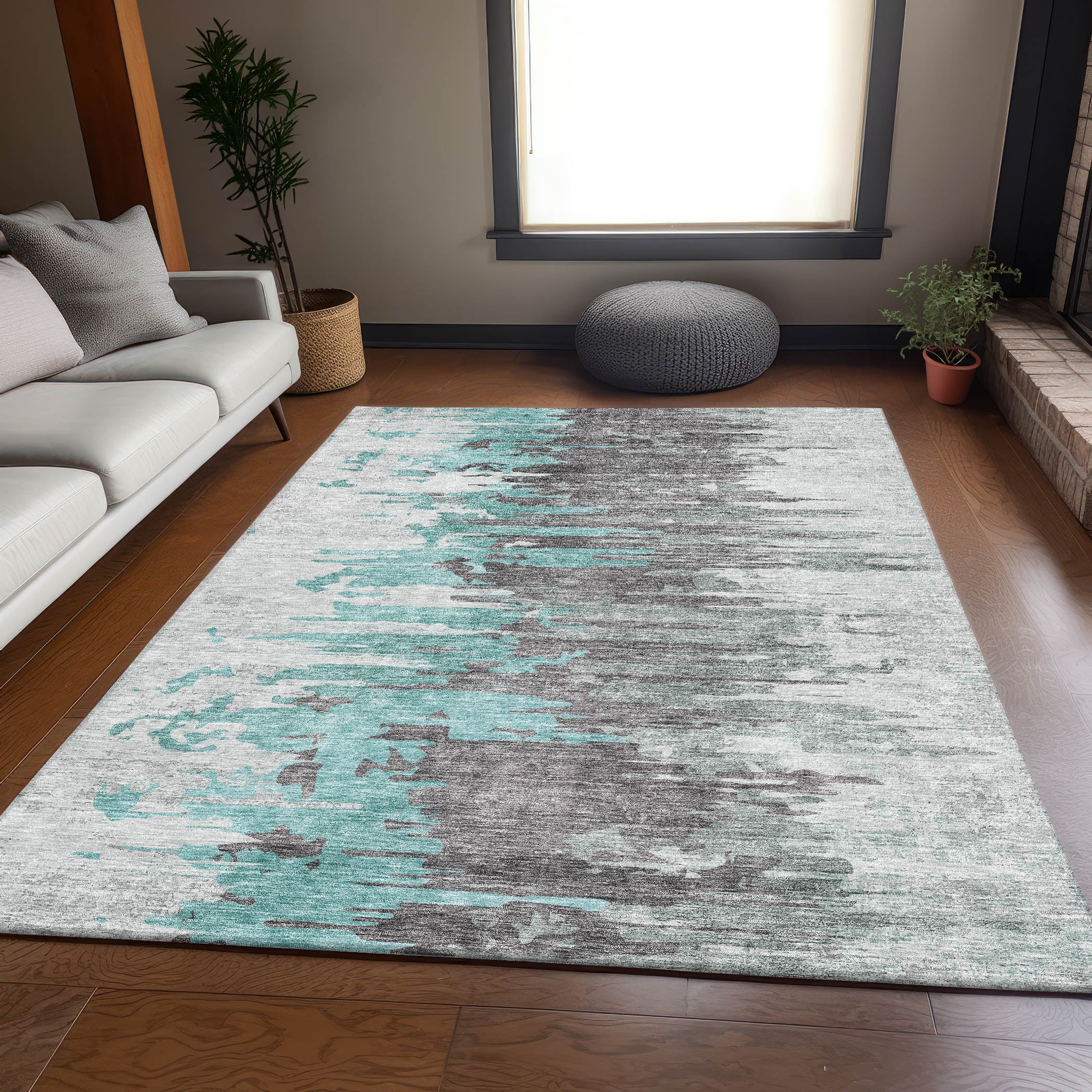 Siena Machine Washable Transitional Teal Rug 2'6" x 3'10" #shape_Rectangle