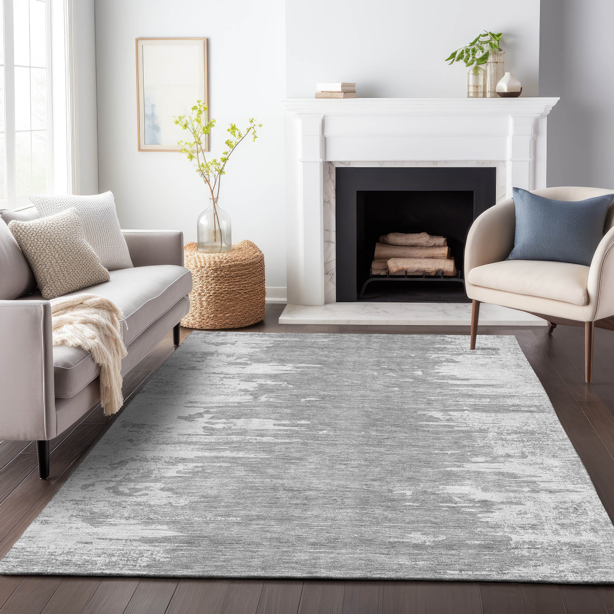 Kyoto Machine Washable Transitional Silver Gray Rug 2'6" x 3'10" #shape_Rectangle