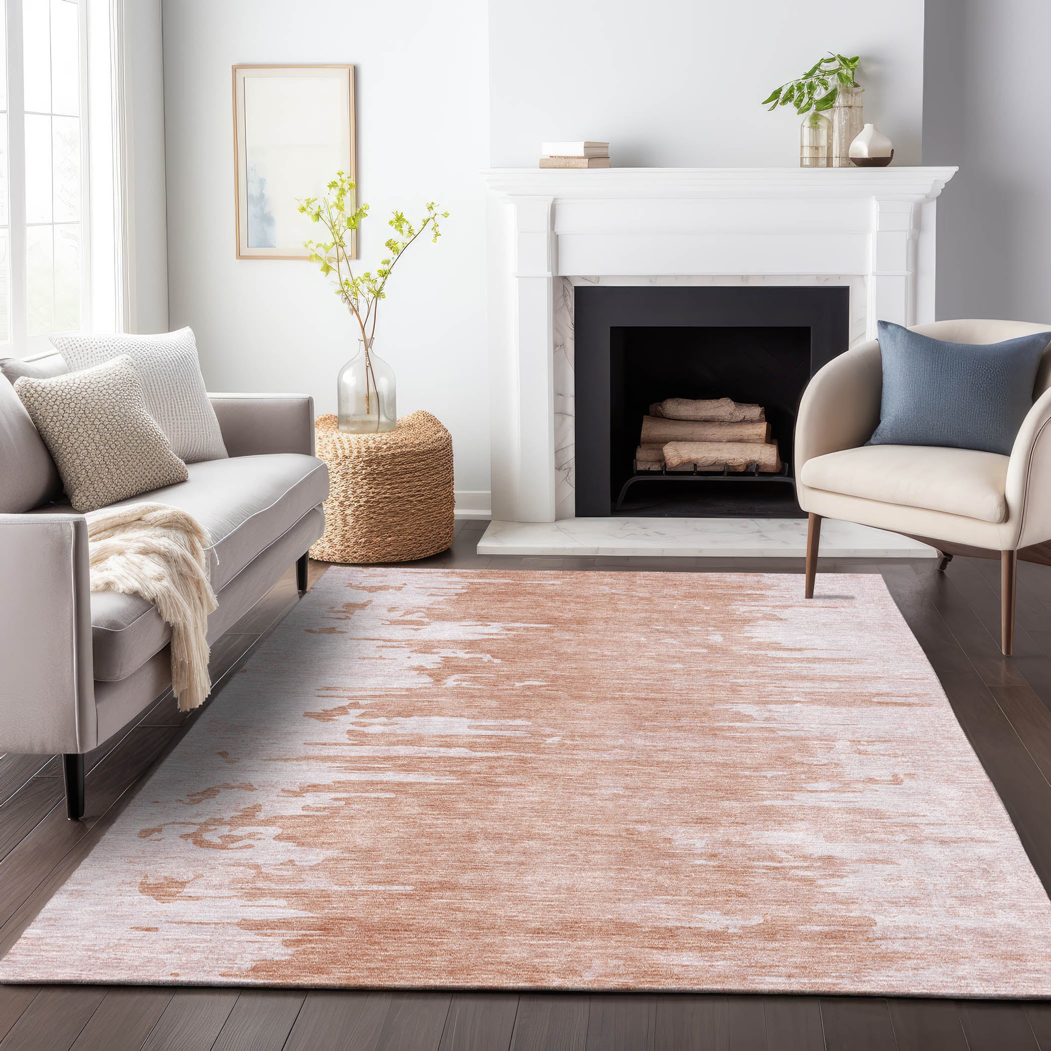 Kyoto Machine Washable Transitional Terracotta Orange Rug 2'6" x 3'10" #shape_Rectangle