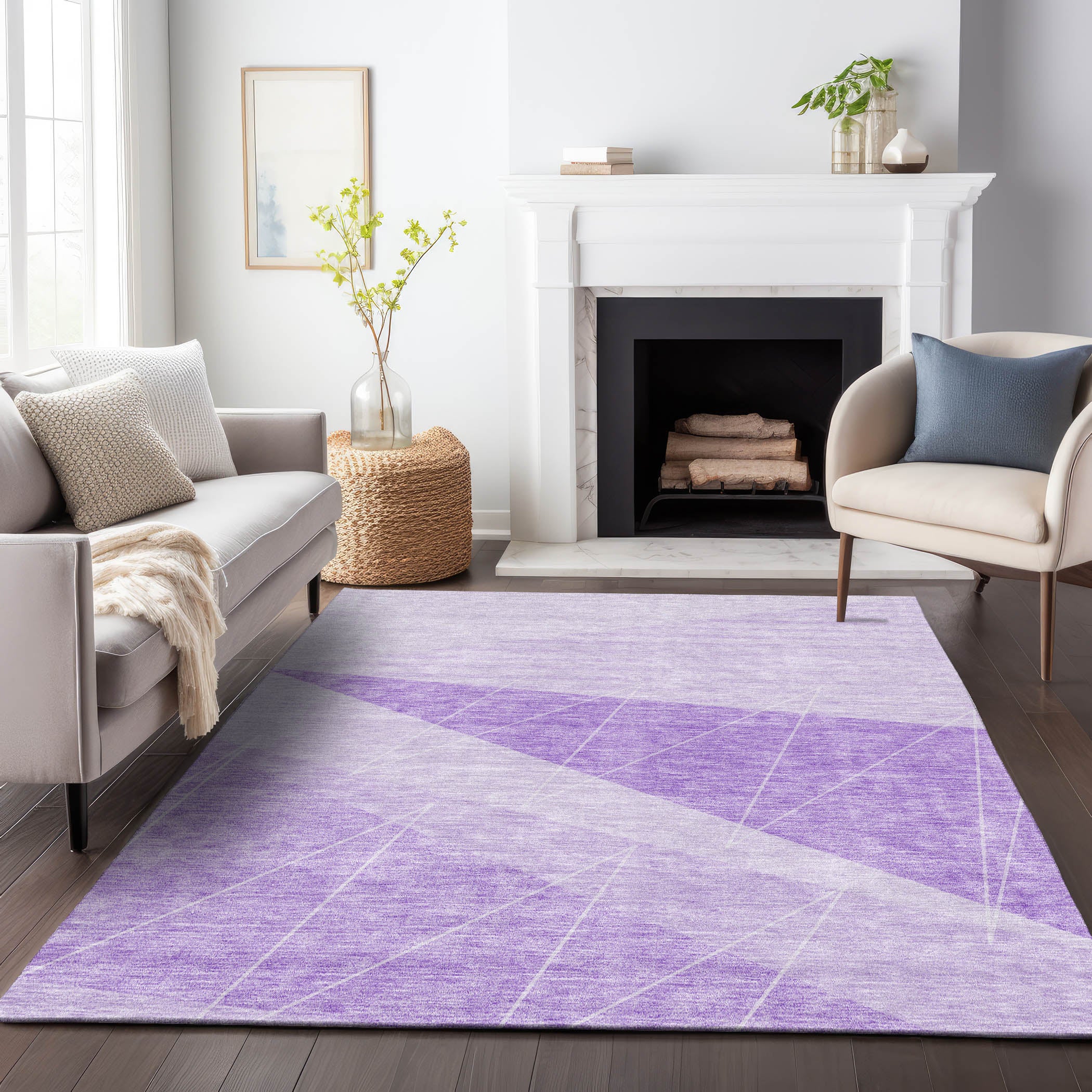 Dublin Machine Washable Transitional Lavender Purple Rug 2'6" x 3'10" #shape_Rectangle