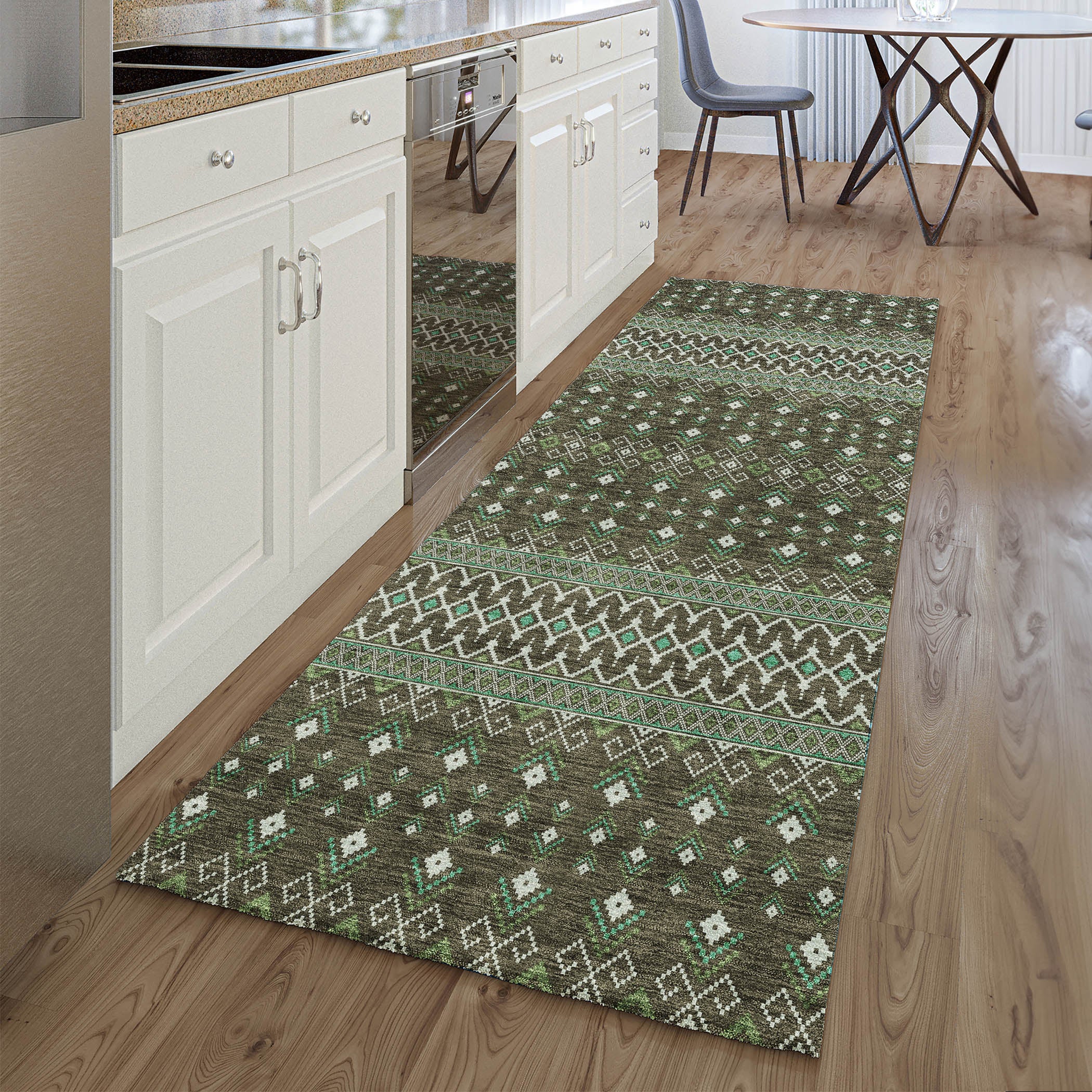 Split Machine Washable Transitional Brown Rug 2'3" x 7'6" #shape_Runner