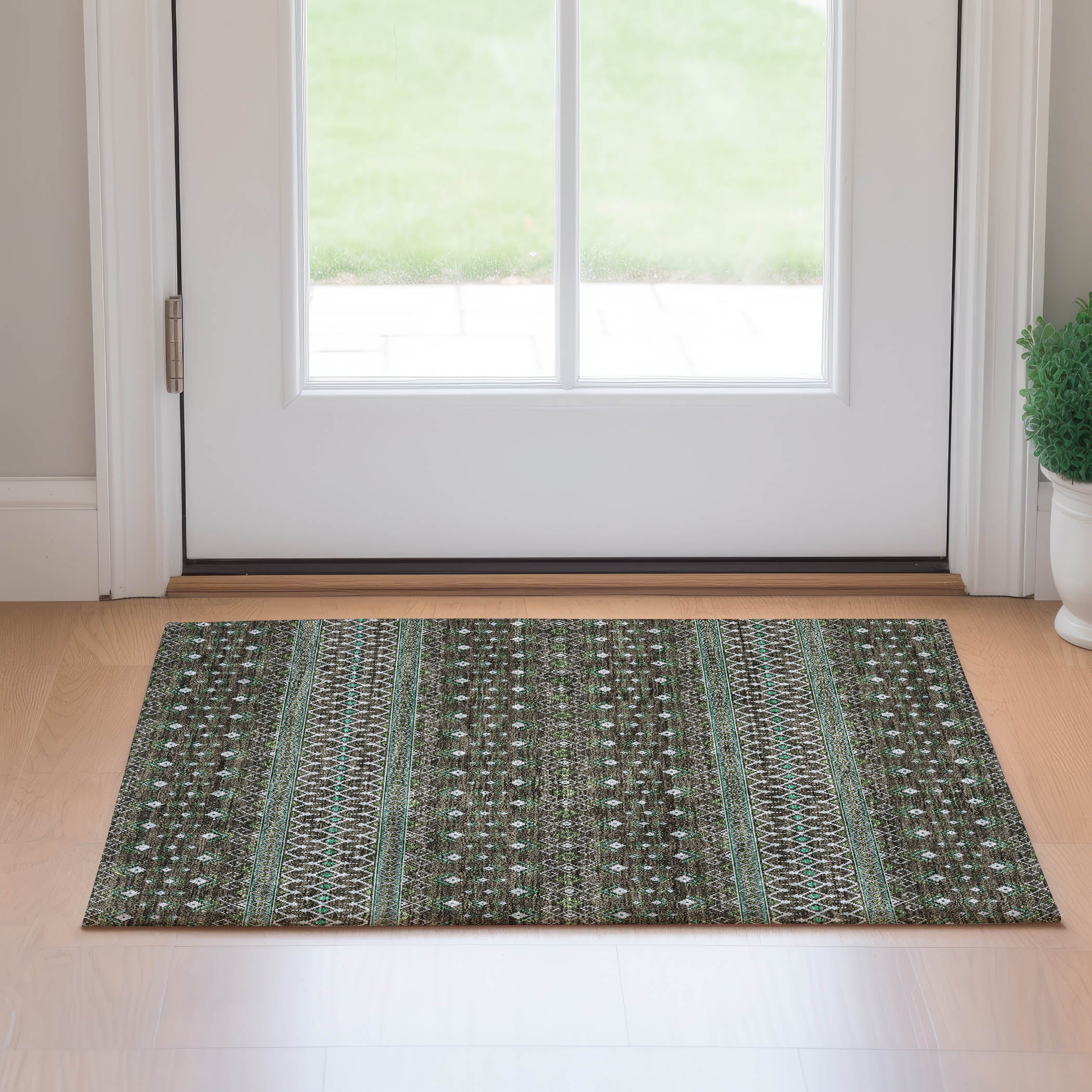 Split Machine Washable Transitional Brown Rug 1'8" x 2'6" #shape_Rectangle