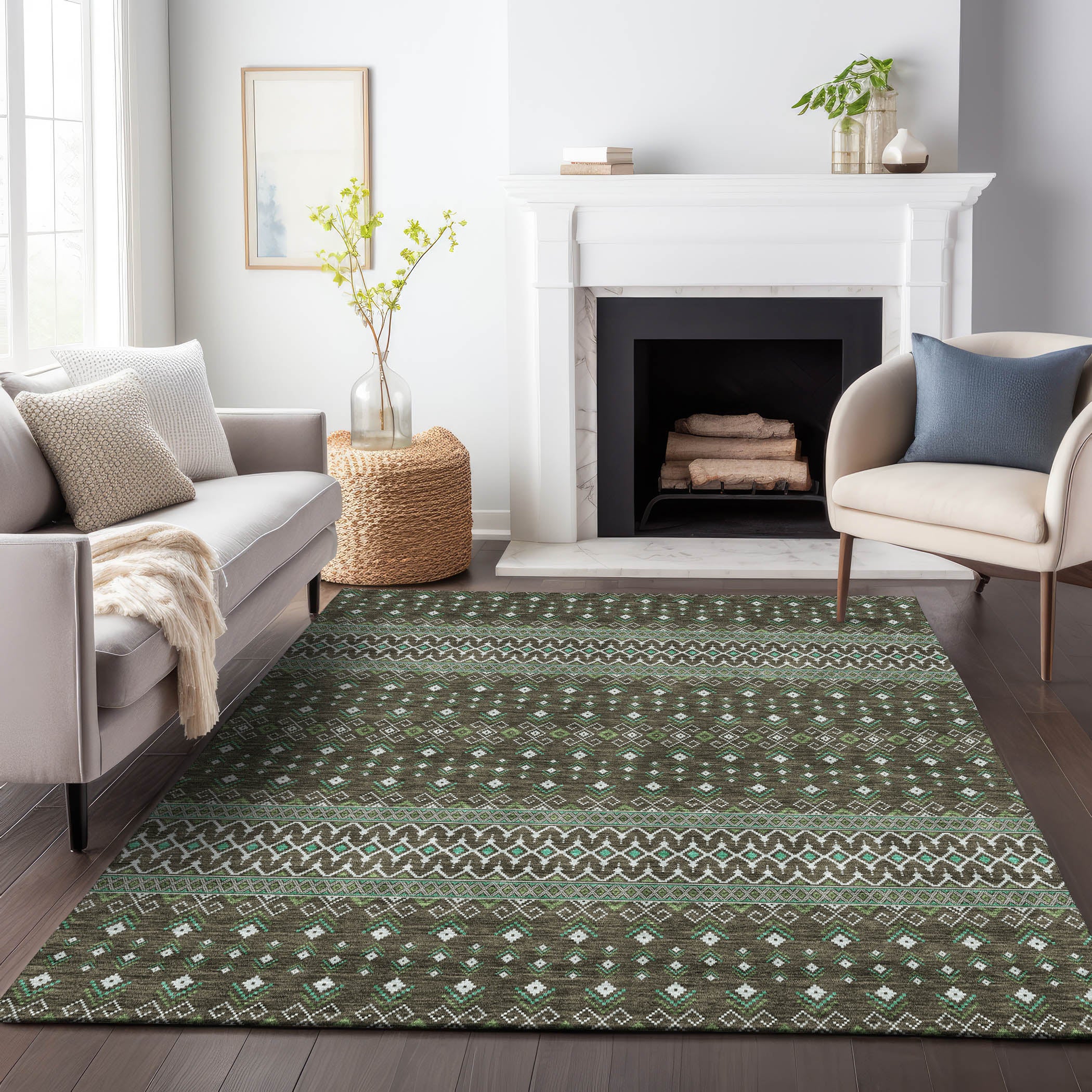 Split Machine Washable Transitional Brown Rug 2'6" x 3'10" #shape_Rectangle