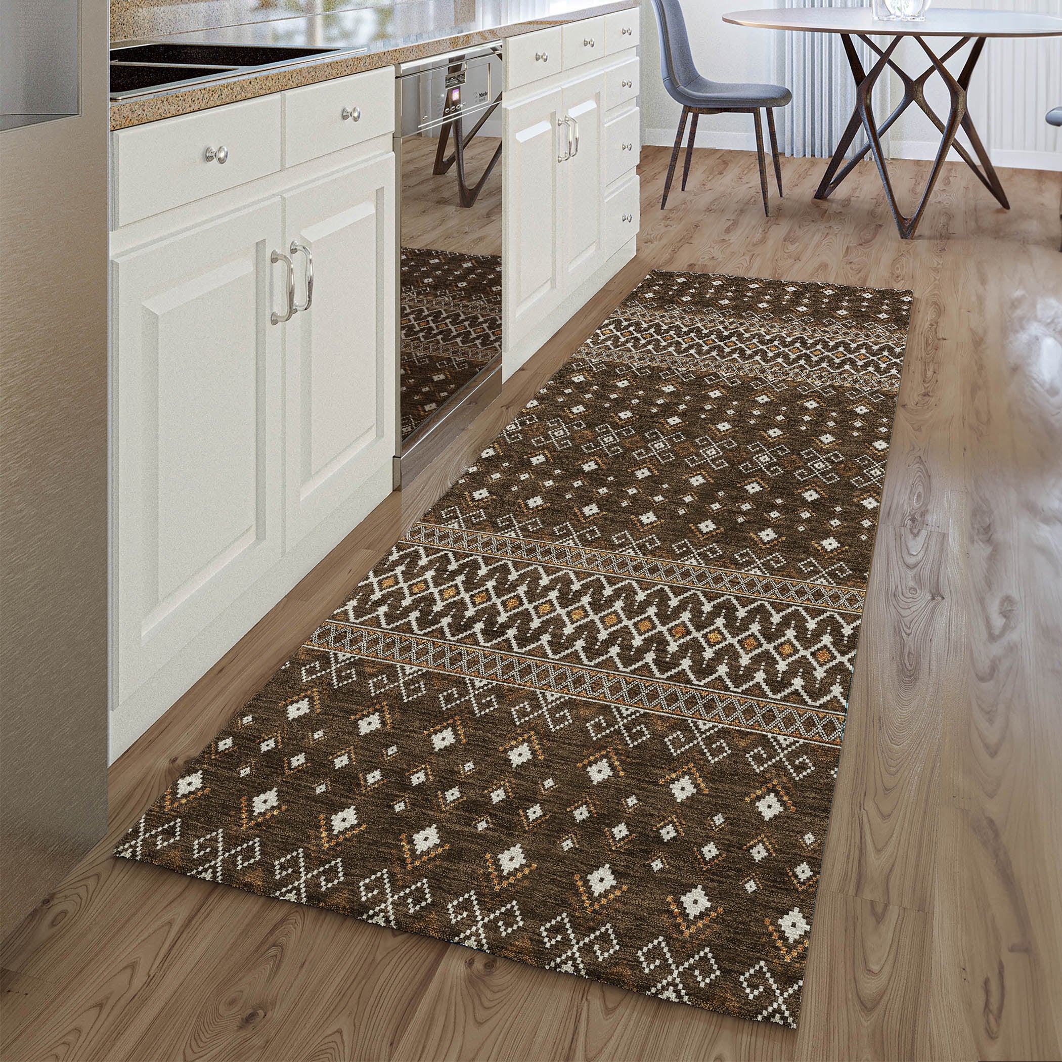 Split Machine Washable Transitional Chocolate Brown Rug 2'3" x 7'6" #shape_Runner