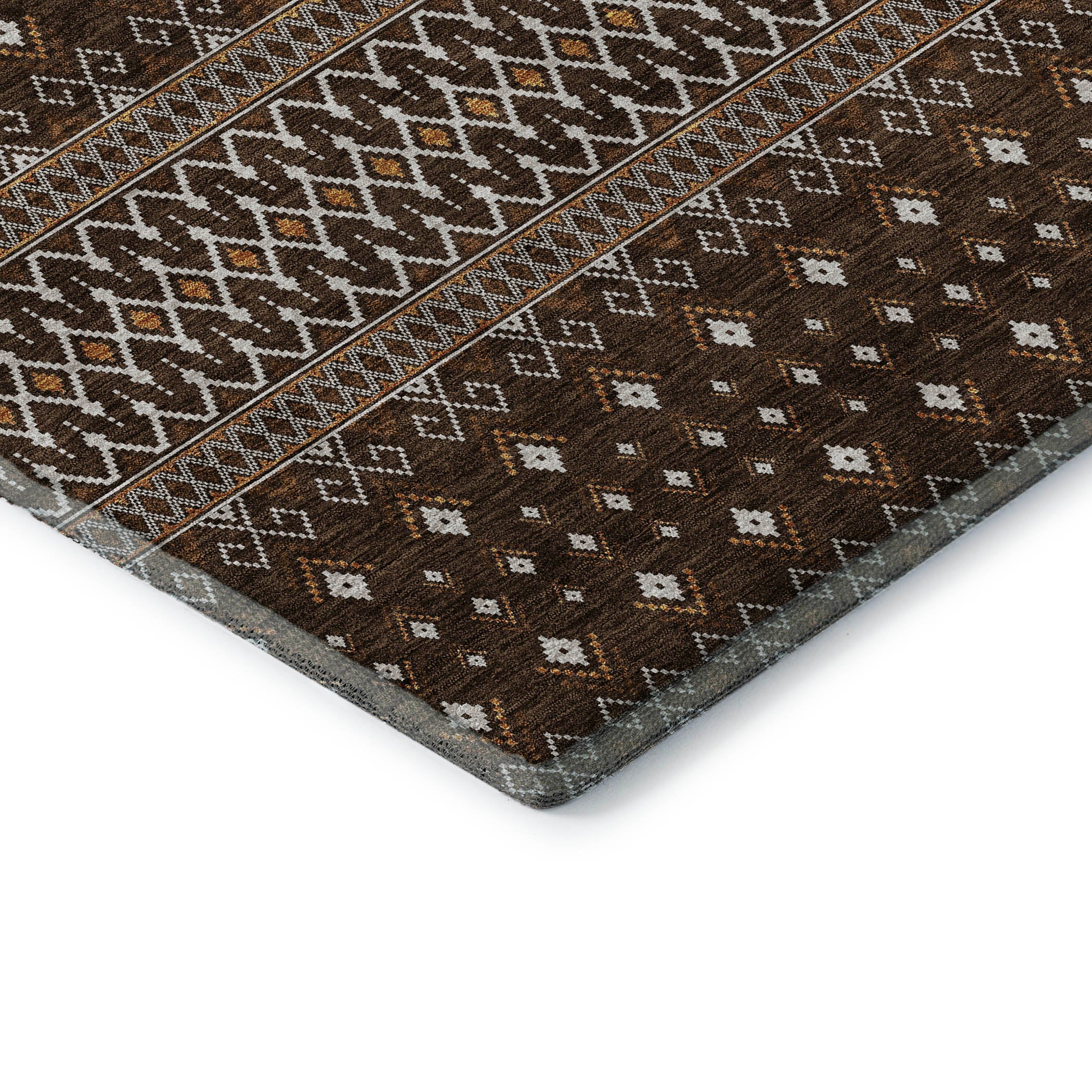 Split Machine Washable Transitional Chocolate Brown Rug 1'8" x 2'6" #shape_Rectangle