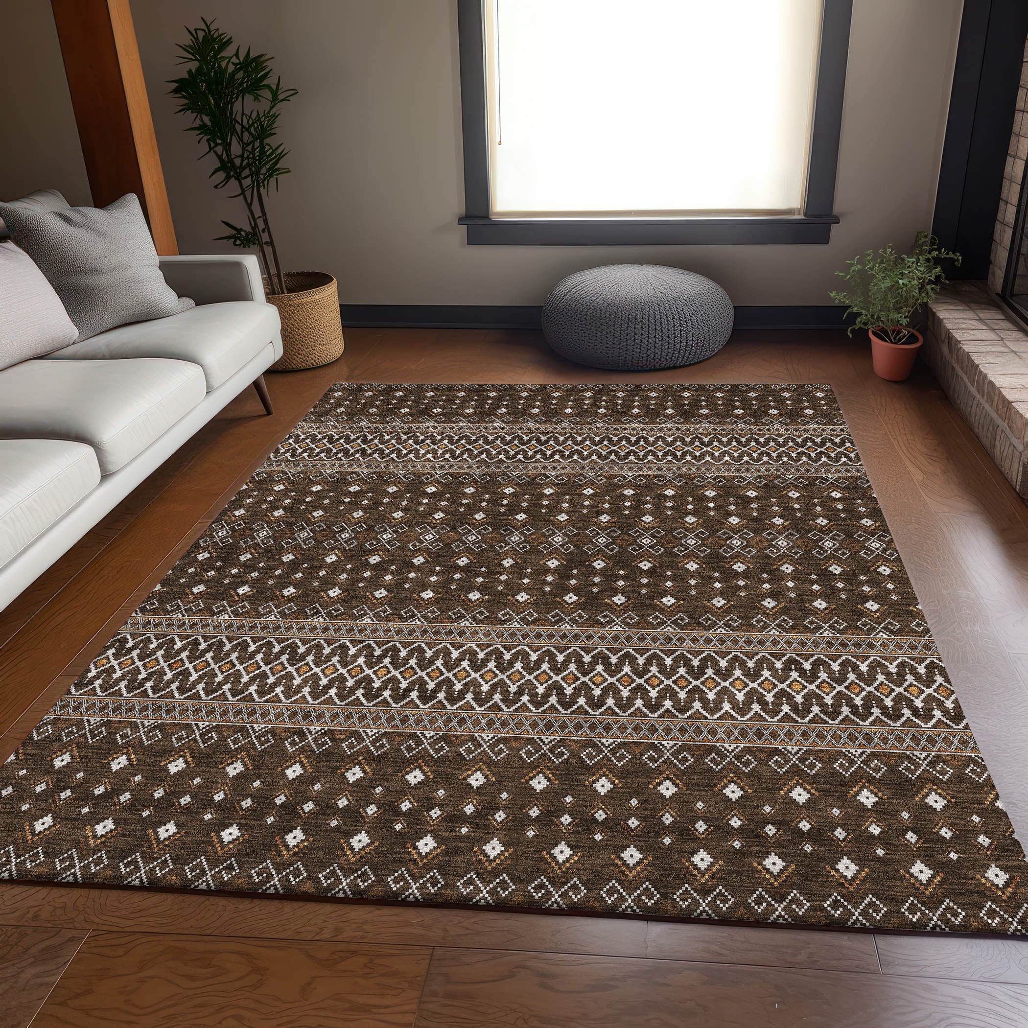 Split Machine Washable Transitional Chocolate Brown Rug 2'6" x 3'10" #shape_Rectangle