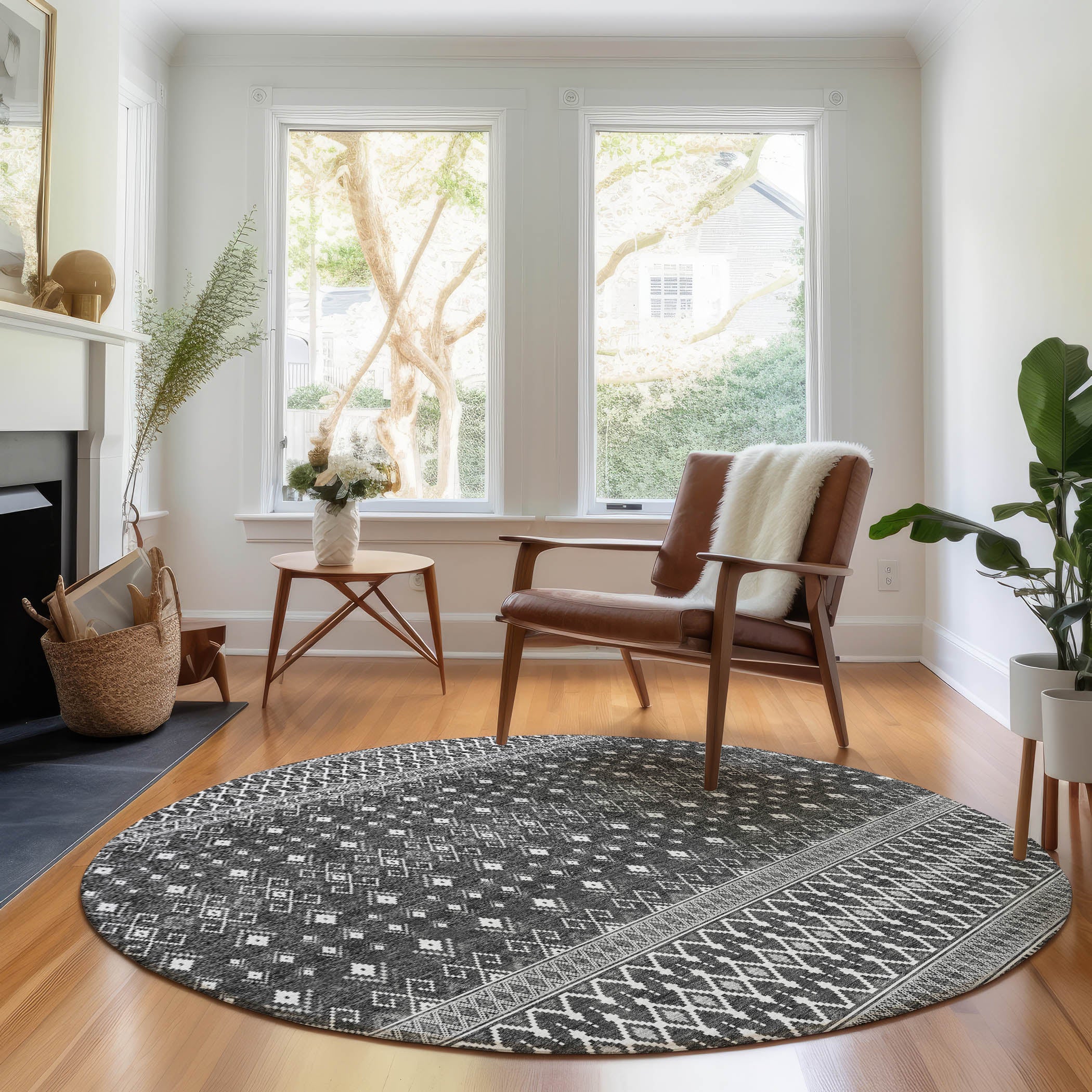 Split Machine Washable Transitional Gray Rug 8' x 8' #shape_Round