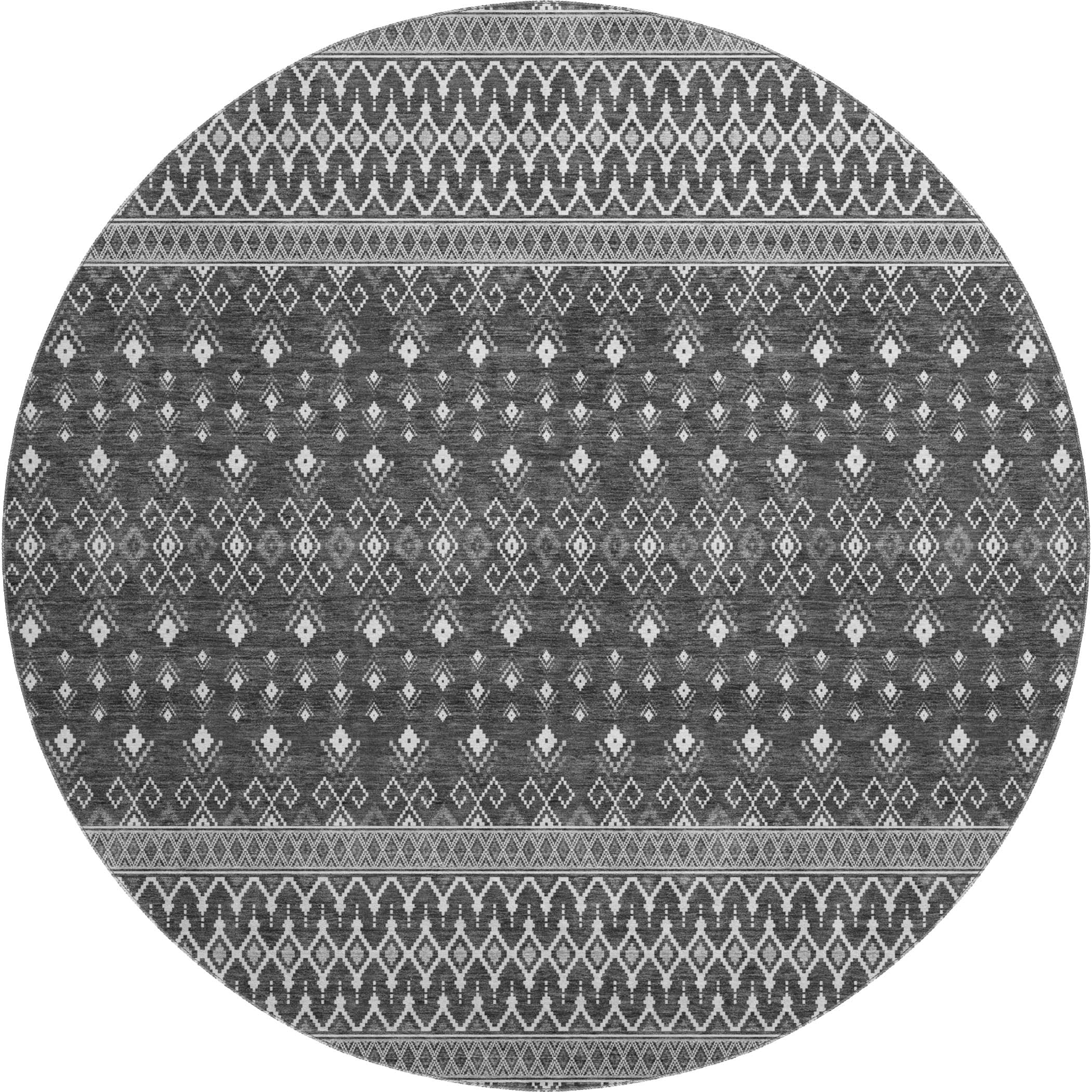 Split Machine Washable Transitional Gray Rug 8' x 8' #shape_Round