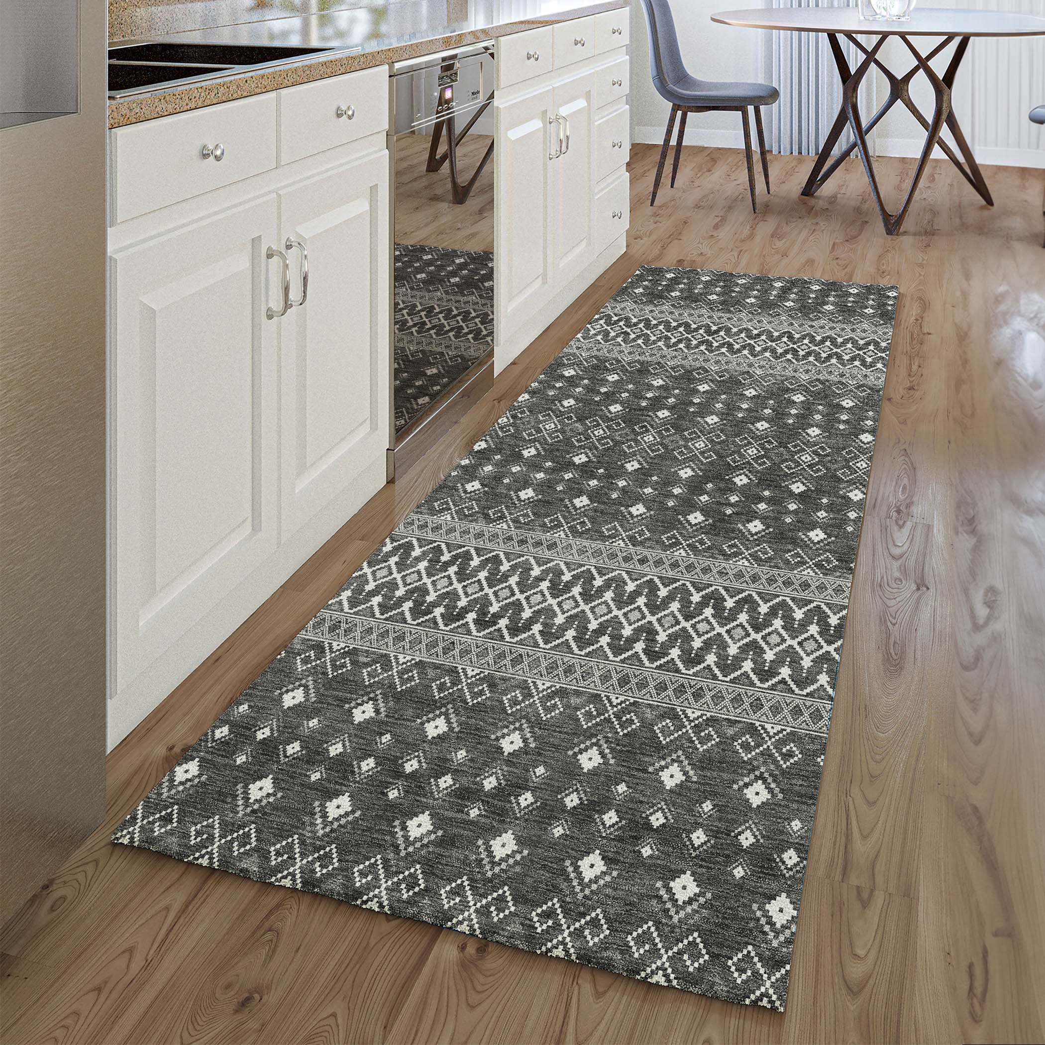 Split Machine Washable Transitional Gray Rug 2'3" x 7'6" #shape_Runner