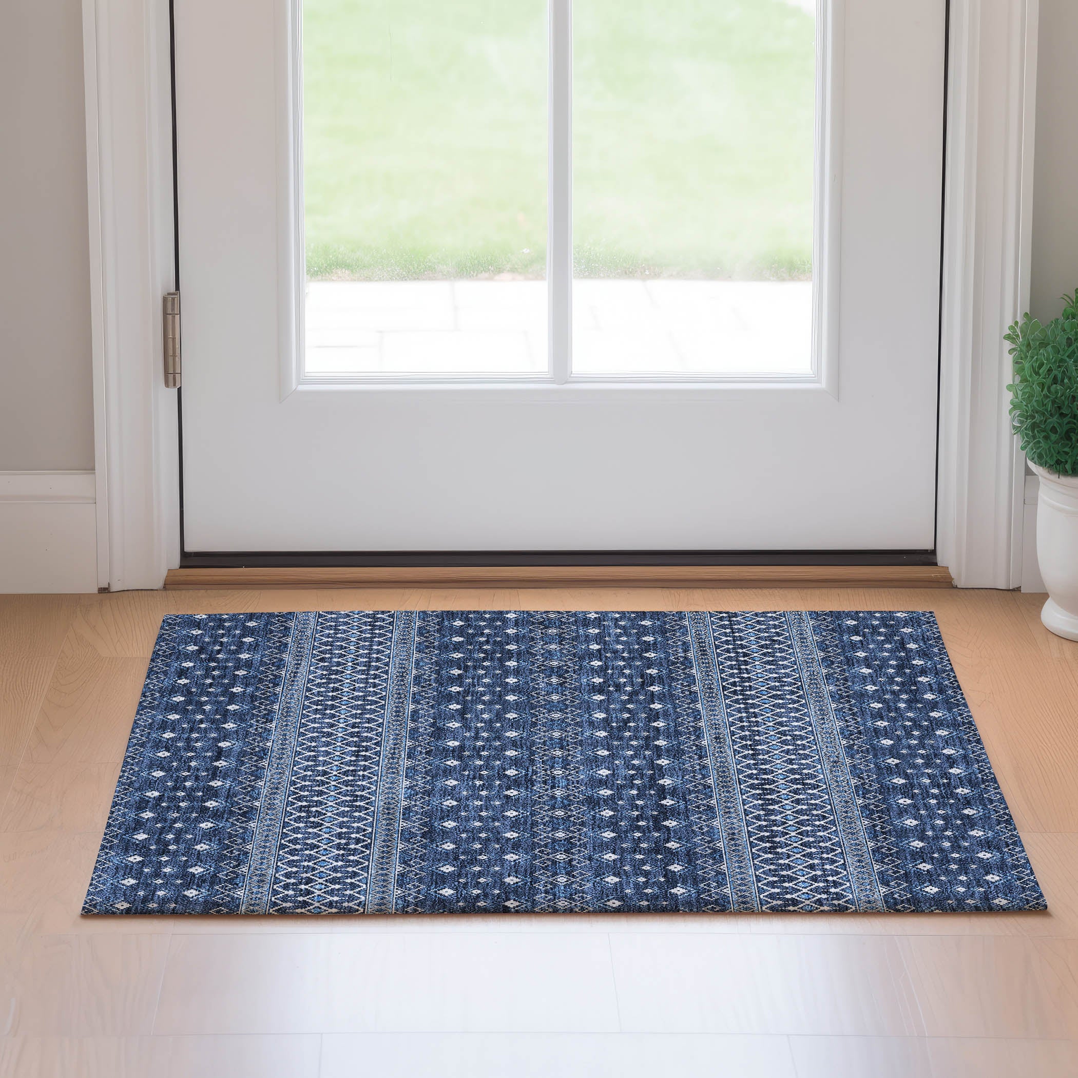 Split Machine Washable Transitional Navy Blue Rug 1'8" x 2'6" #shape_Rectangle