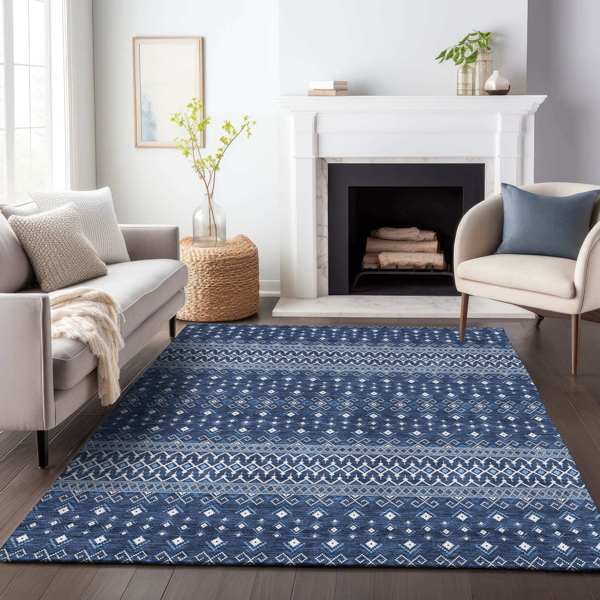 Split Machine Washable Transitional Navy Blue Rug 2'6" x 3'10" #shape_Rectangle