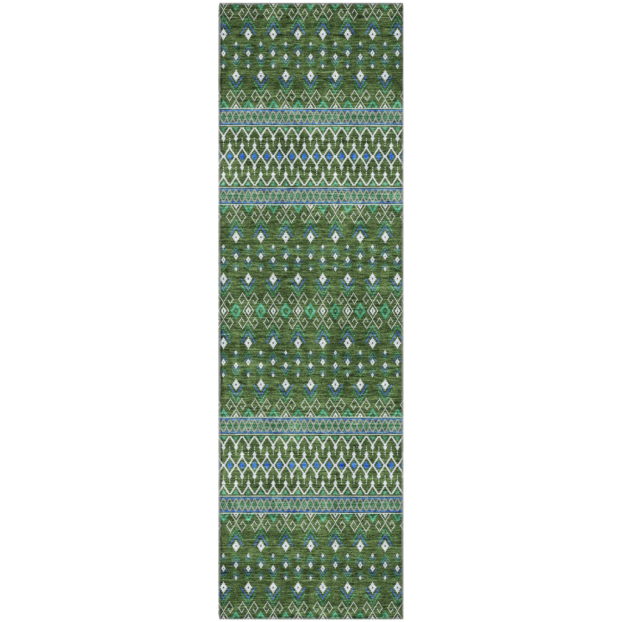 Split Machine Washable Transitional Olive Green Rug 2'3" x 7'6" #shape_Runner