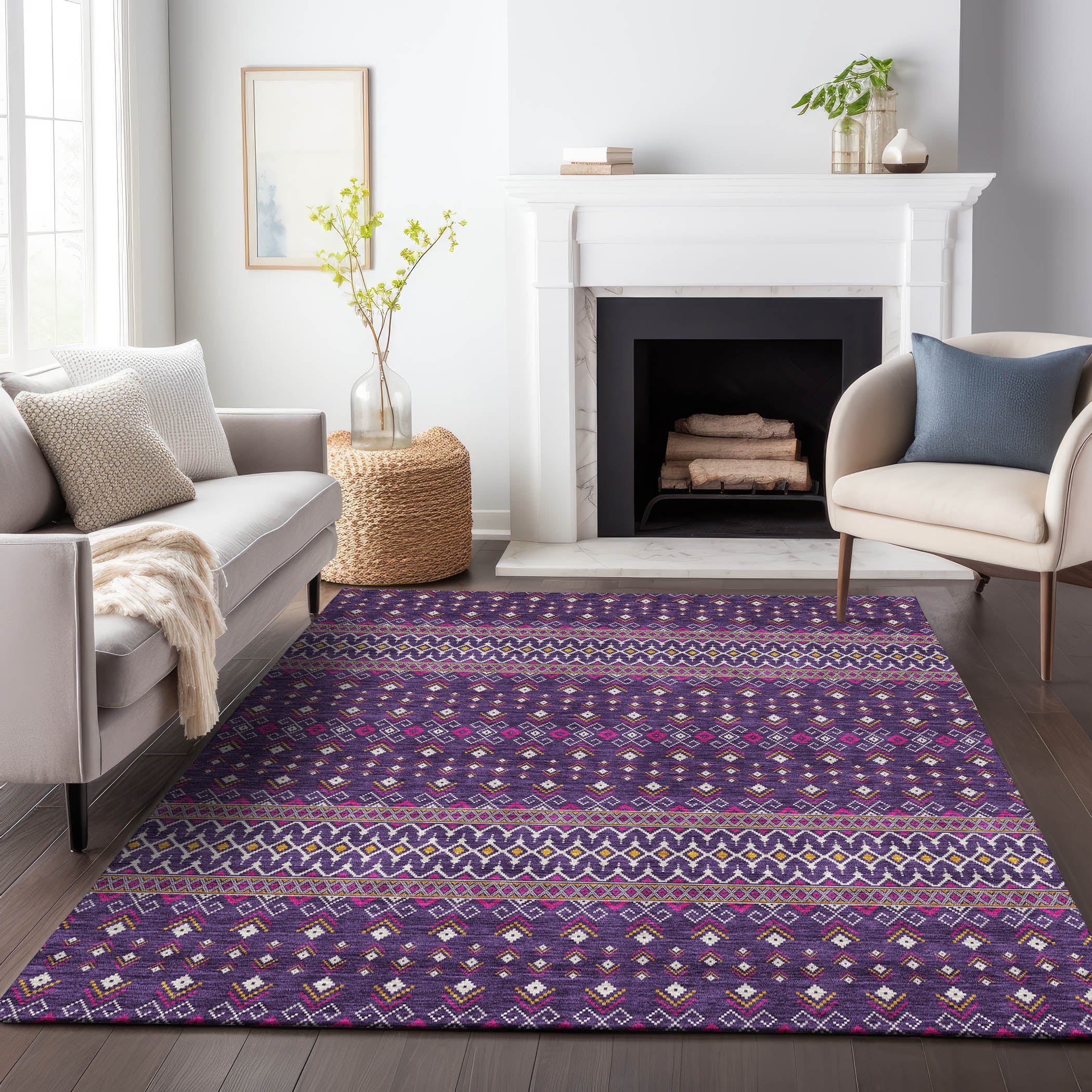 Split Machine Washable Transitional Purple Rug 2'6" x 3'10" #shape_Rectangle