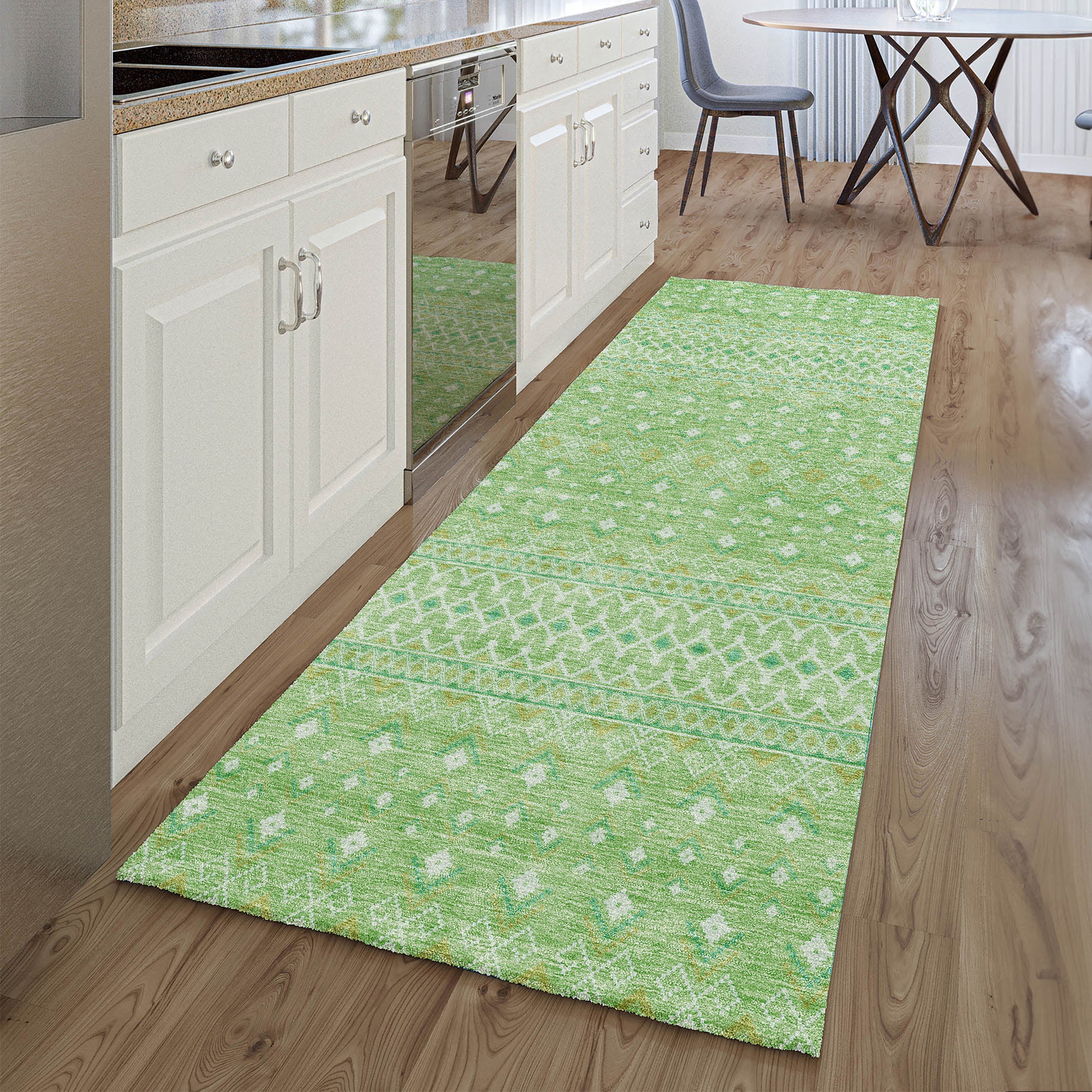 Oaxaca Machine Washable Transitional Aloe Green Rug 2'3" x 7'6" #shape_Runner