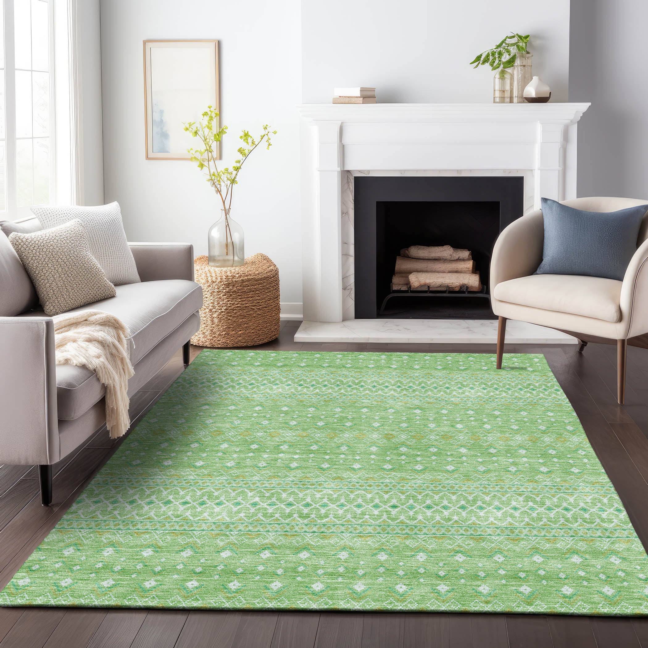 Oaxaca Machine Washable Transitional Aloe Green Rug 2'6" x 3'10" #shape_Rectangle