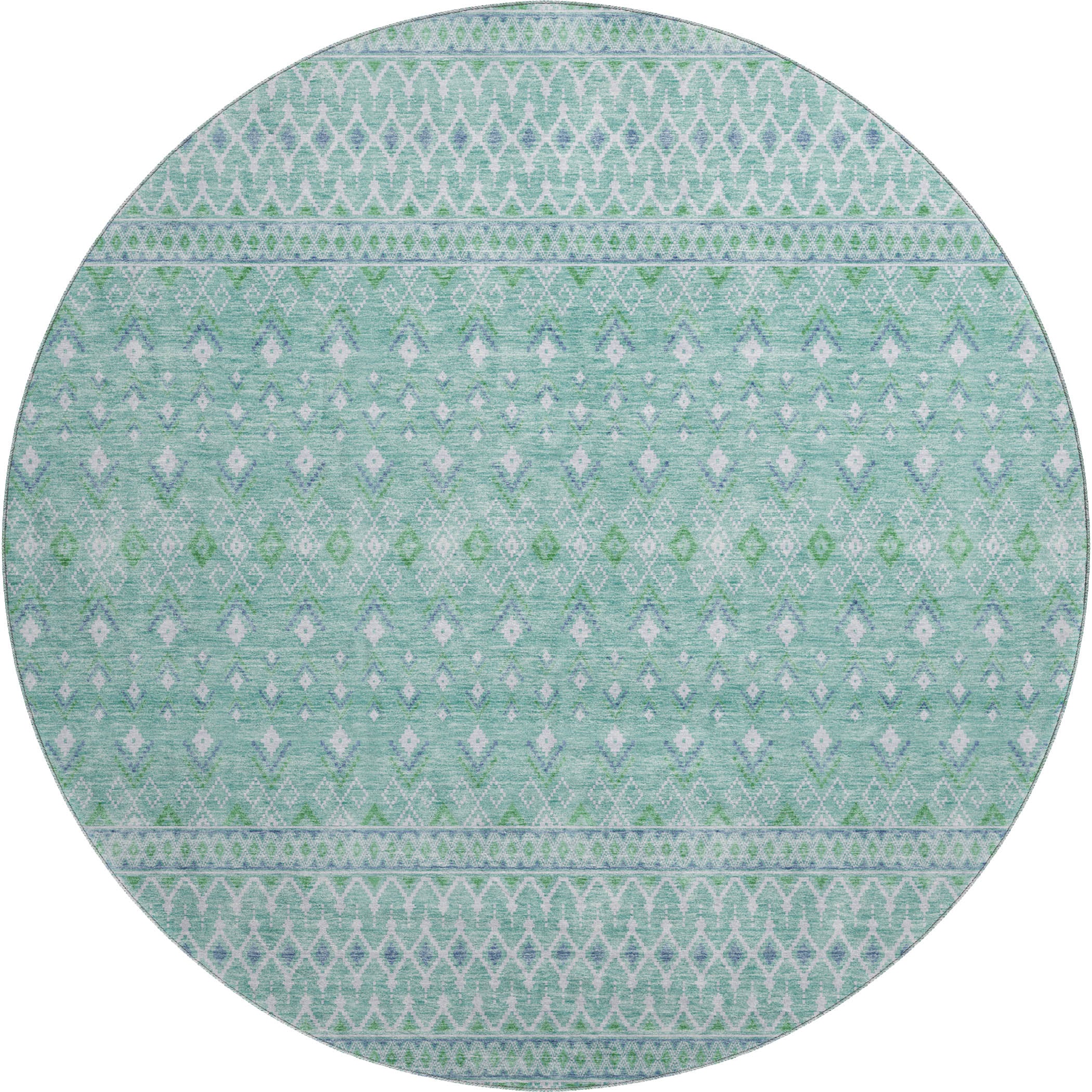 Oaxaca Machine Washable Transitional Aqua Teal Rug 8' x 8' #shape_Round