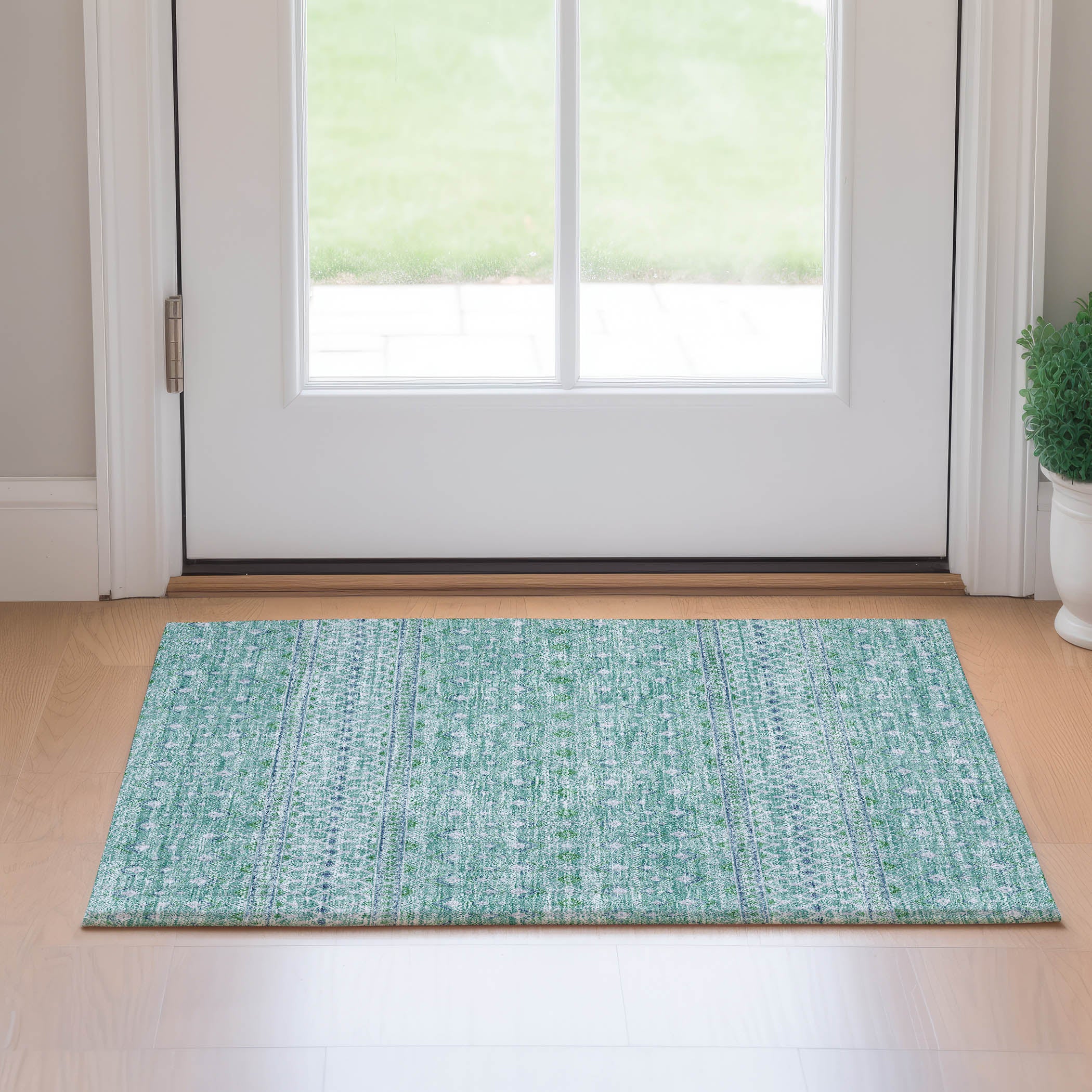 Oaxaca Machine Washable Transitional Aqua Teal Rug 1'8" x 2'6" #shape_Rectangle
