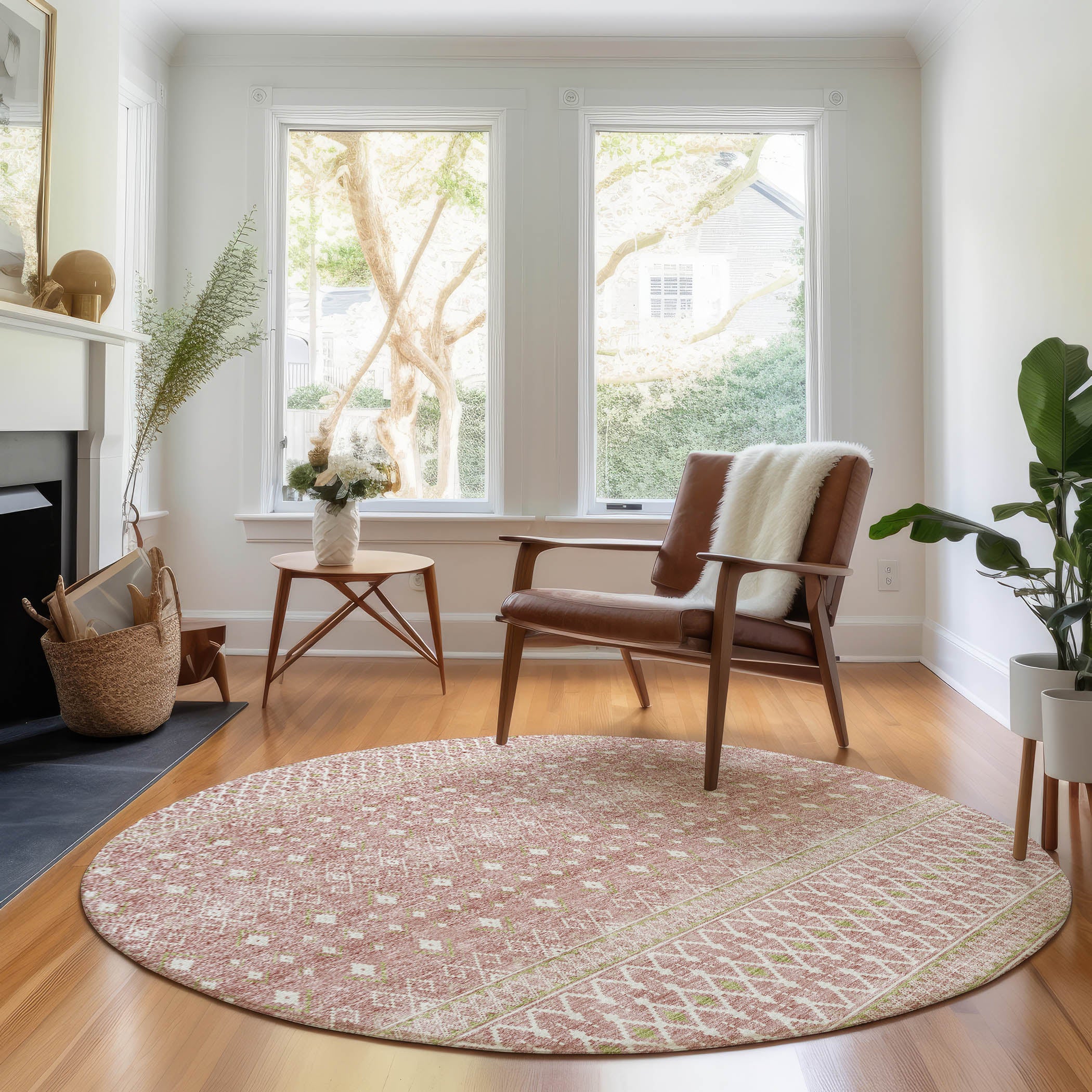 Oaxaca Machine Washable Transitional Blush Pink Rug 8' x 8' #shape_Round