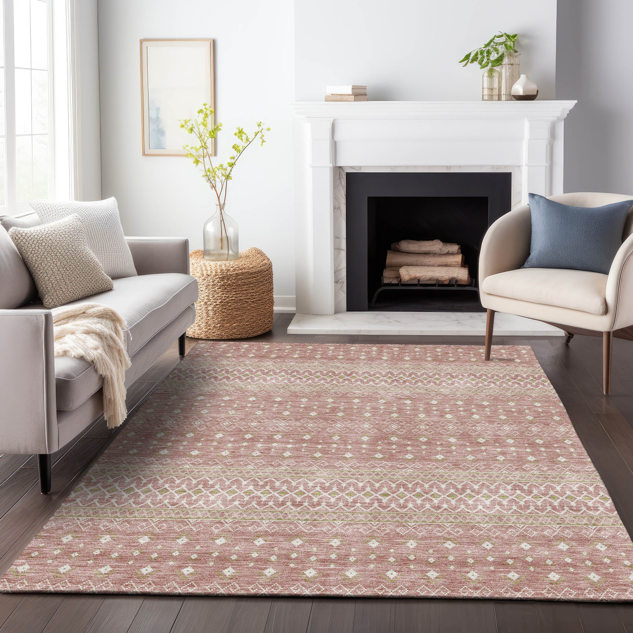 Oaxaca Machine Washable Transitional Blush Pink Rug 2'6" x 3'10" #shape_Rectangle