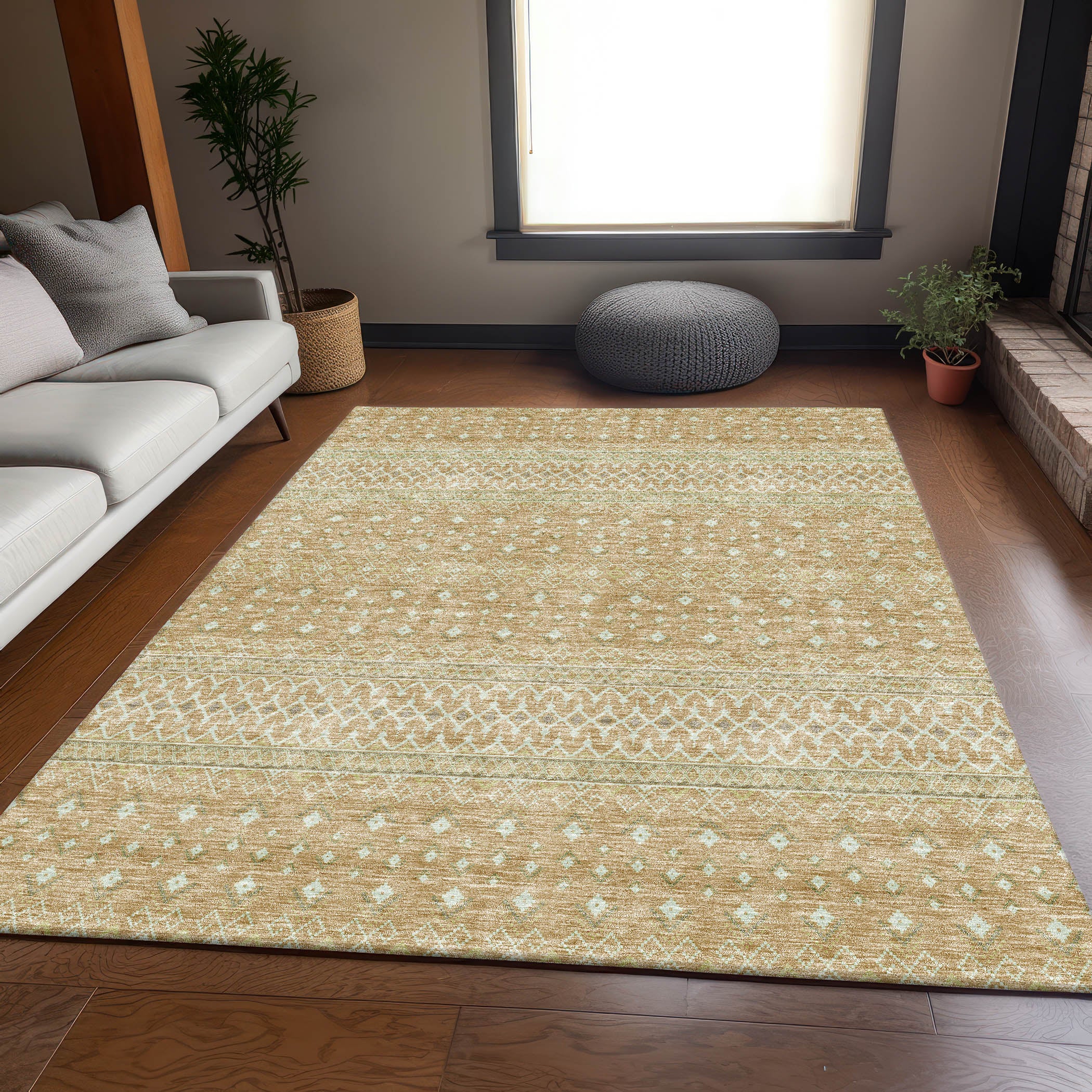 Oaxaca Machine Washable Transitional Copper Orange Rug 2'6" x 3'10" #shape_Rectangle