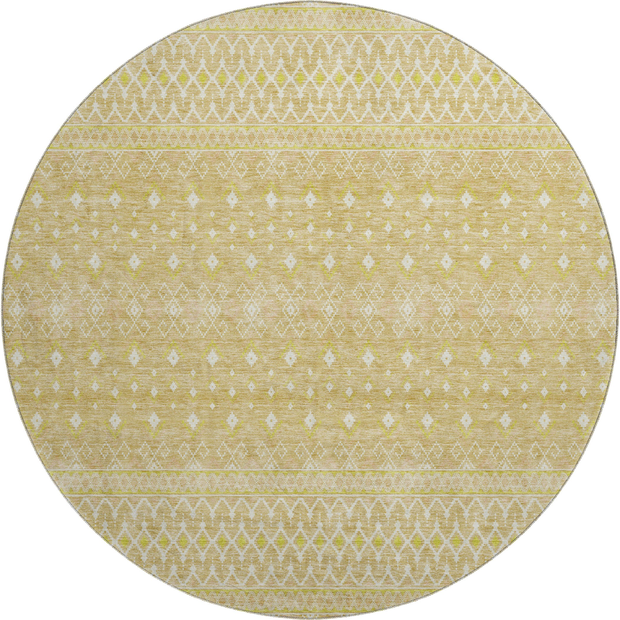 Oaxaca Machine Washable Transitional Gold Rug 8' x 8' #shape_Round