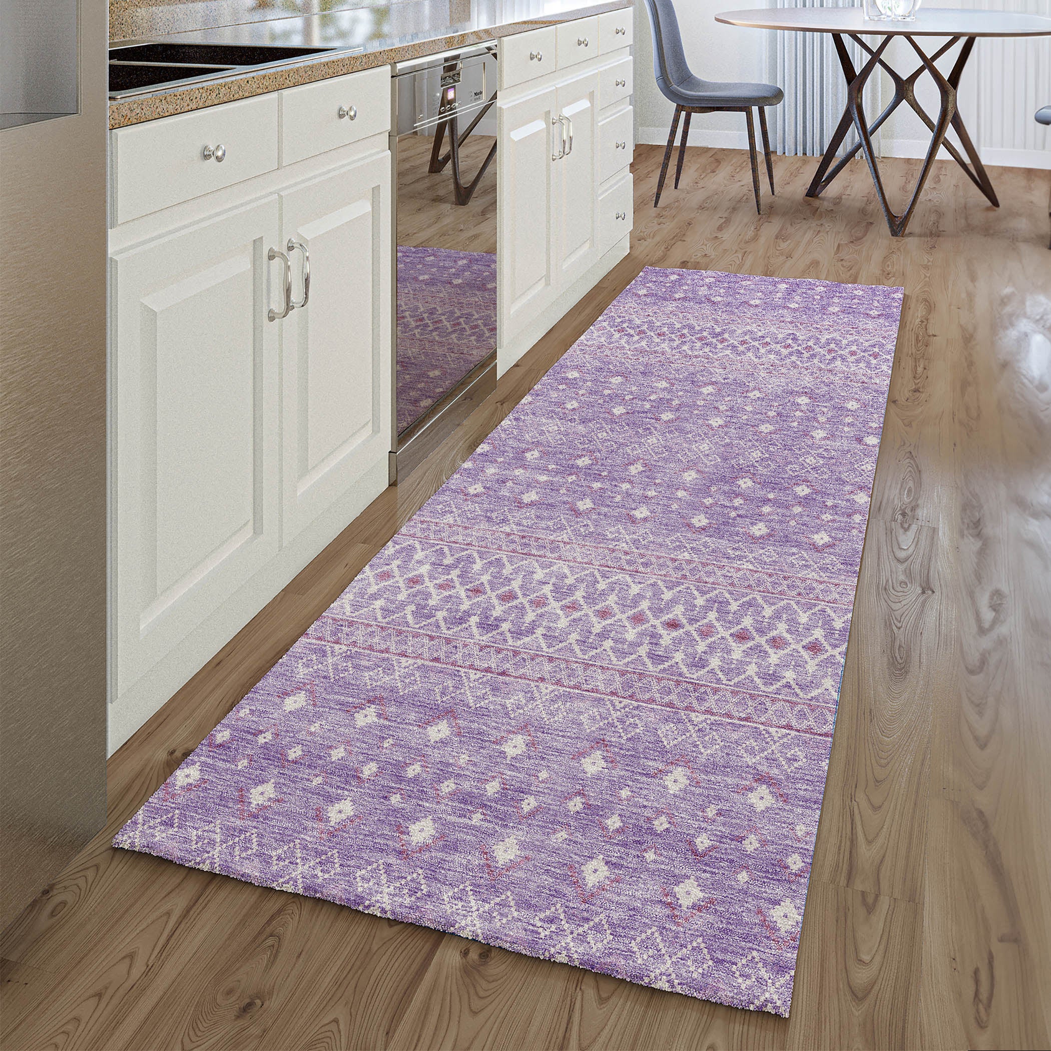Oaxaca Machine Washable Transitional Lavender Purple Rug 2'3" x 7'6" #shape_Runner